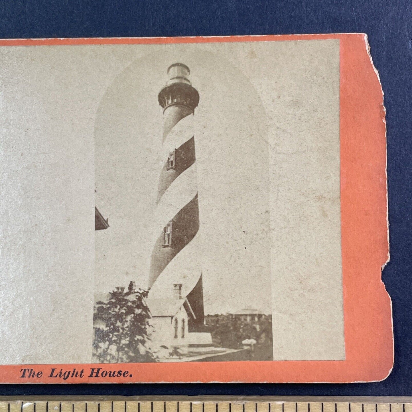 St. Augustine FL Lighthouse Construction Complete Stereoview Antique c1874 Y074