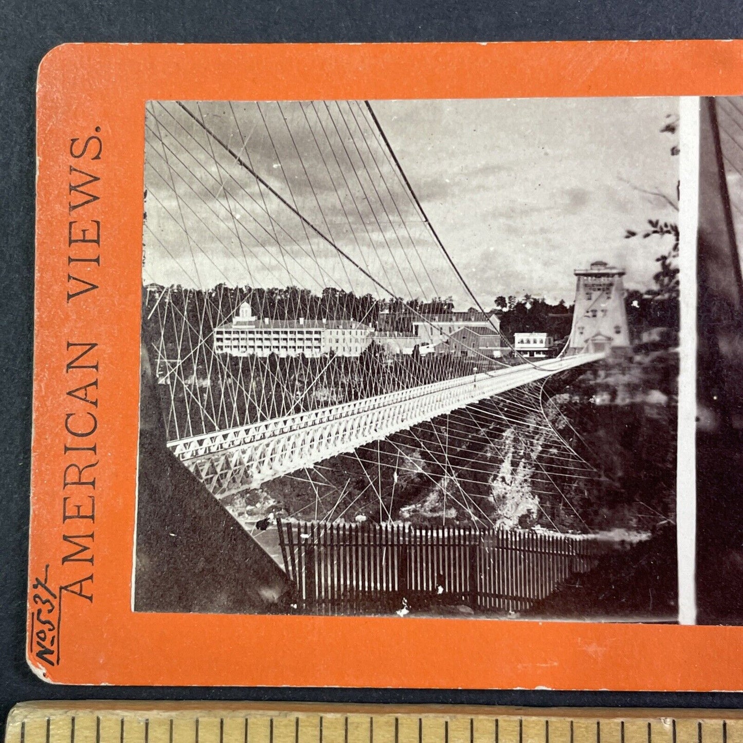 Niagara Falls Suspension Bridge & Elevator Tower Stereoview Antique c1870s Y2849