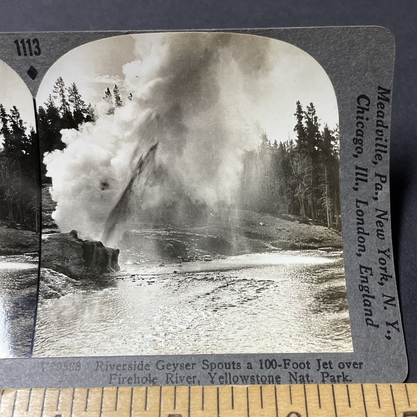 Antique 1910s Riverside Geyser Yellowstone Park Stereoview Photo Card V2659