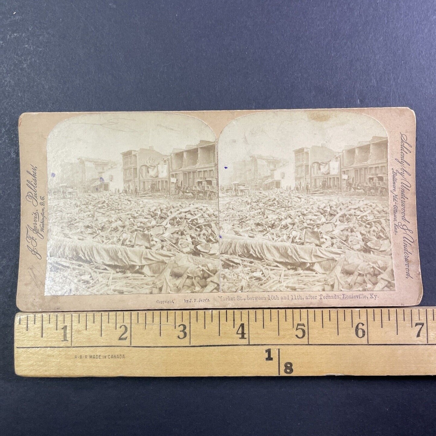 Louisville Kentucky F4 Tornado Disaster Stereoview Market St. Antique 1890 X3739