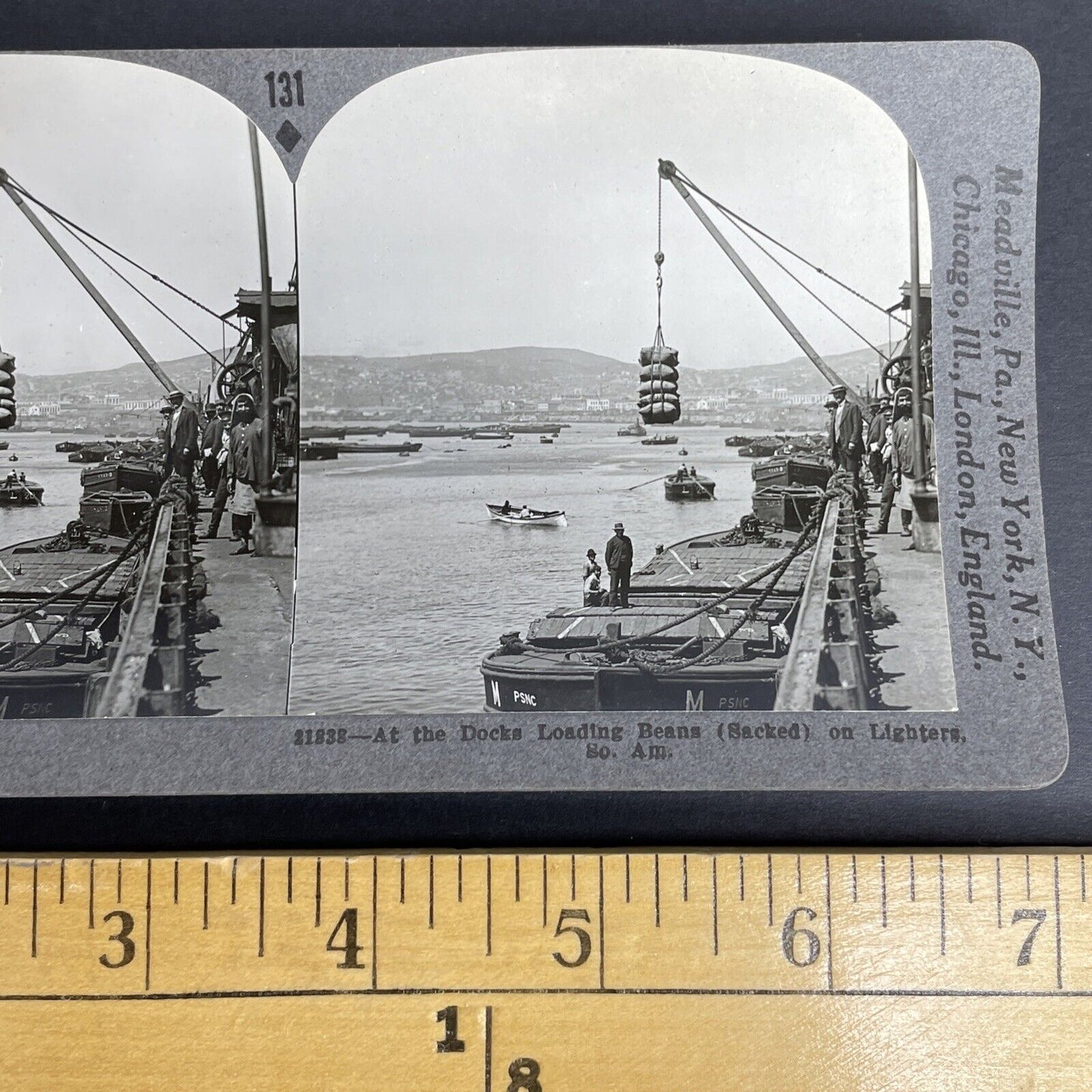 Antique 1913 Valparaiso Chile Shipping Harbor Port Stereoview Photo Card P965