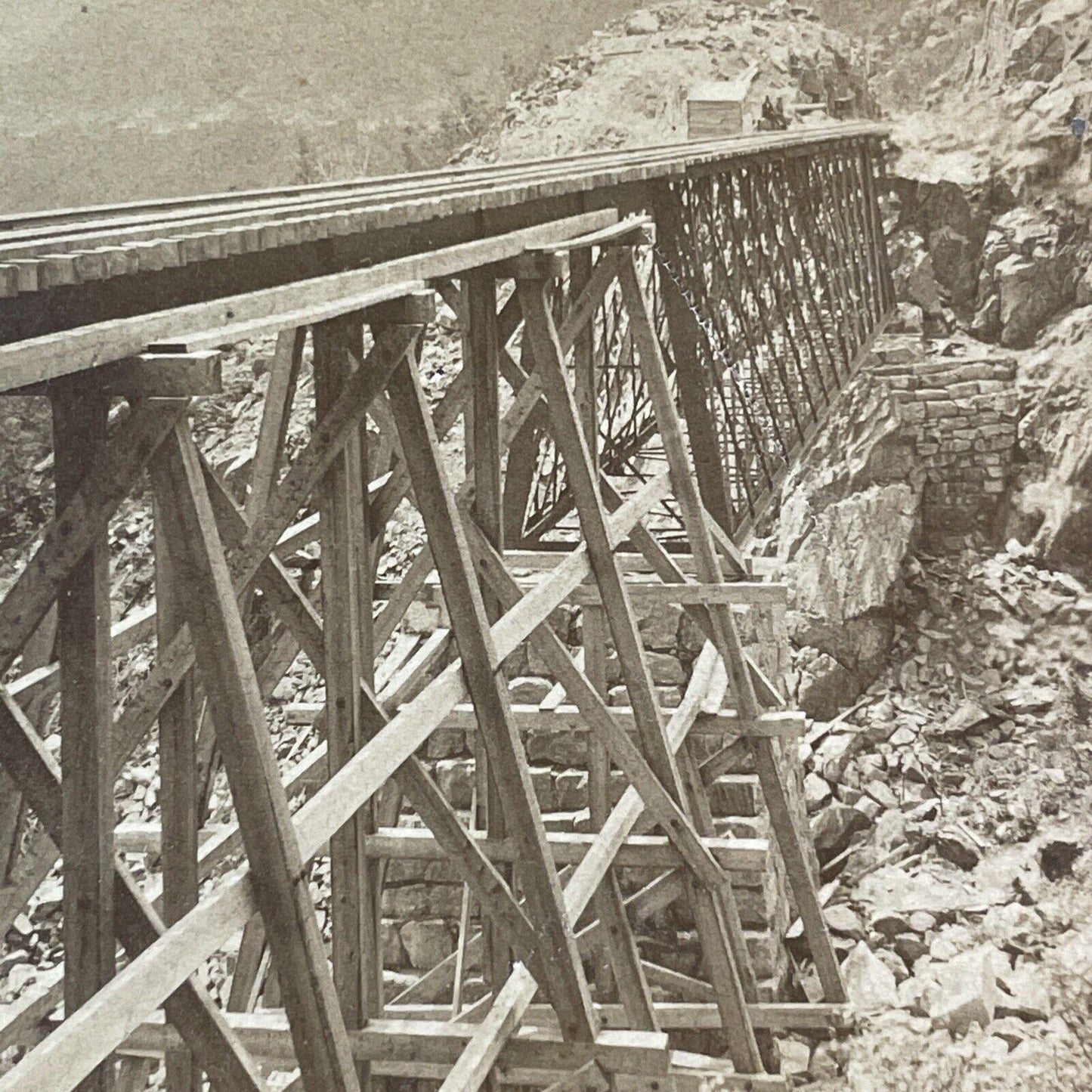 P&O Railroad Train Willey Brook Trestle NH Stereoview Photo Antique c1875 X1007