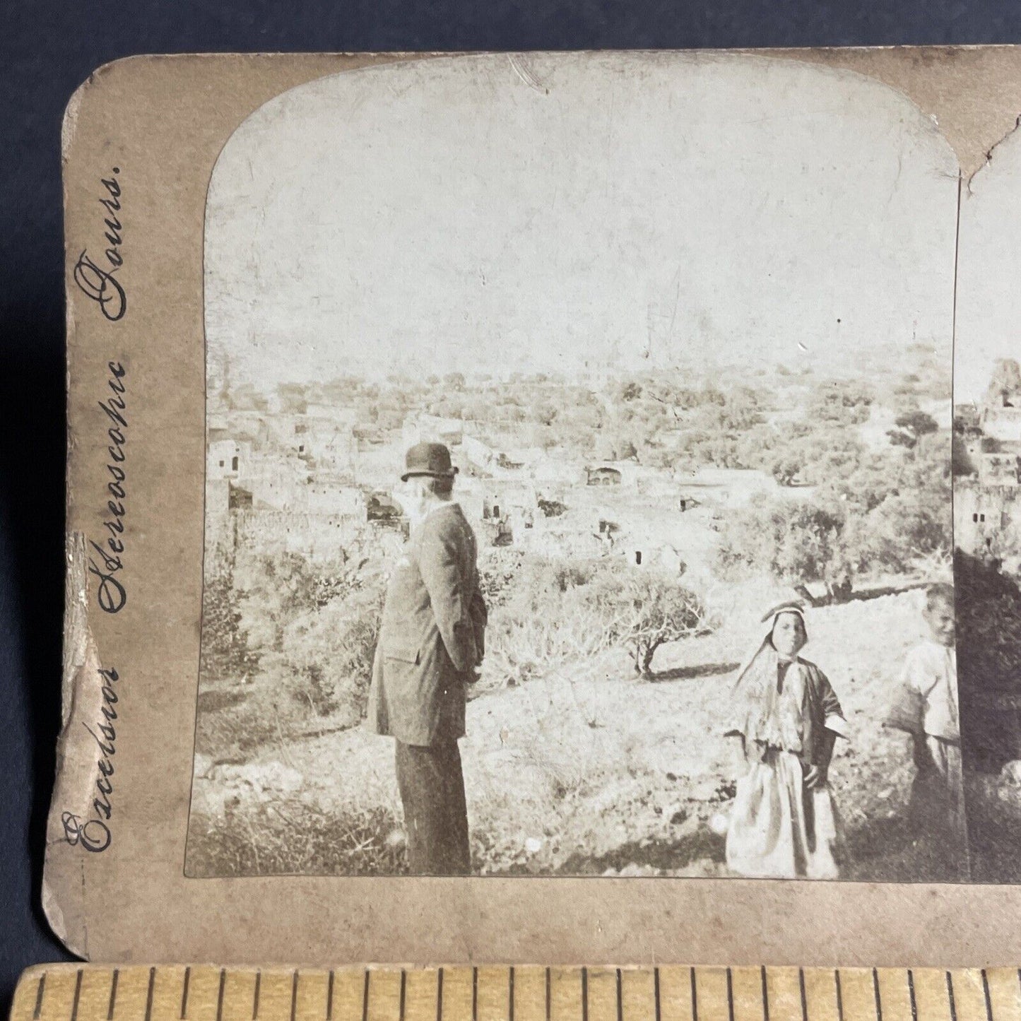 Antique 1897 Man In Bowler Hat Bethany Israel Stereoview Photo Card P4490