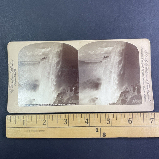 Niagara Falls Wind Cave Base of Falls Stereoview Charles Bierstadt c1878 Y1050