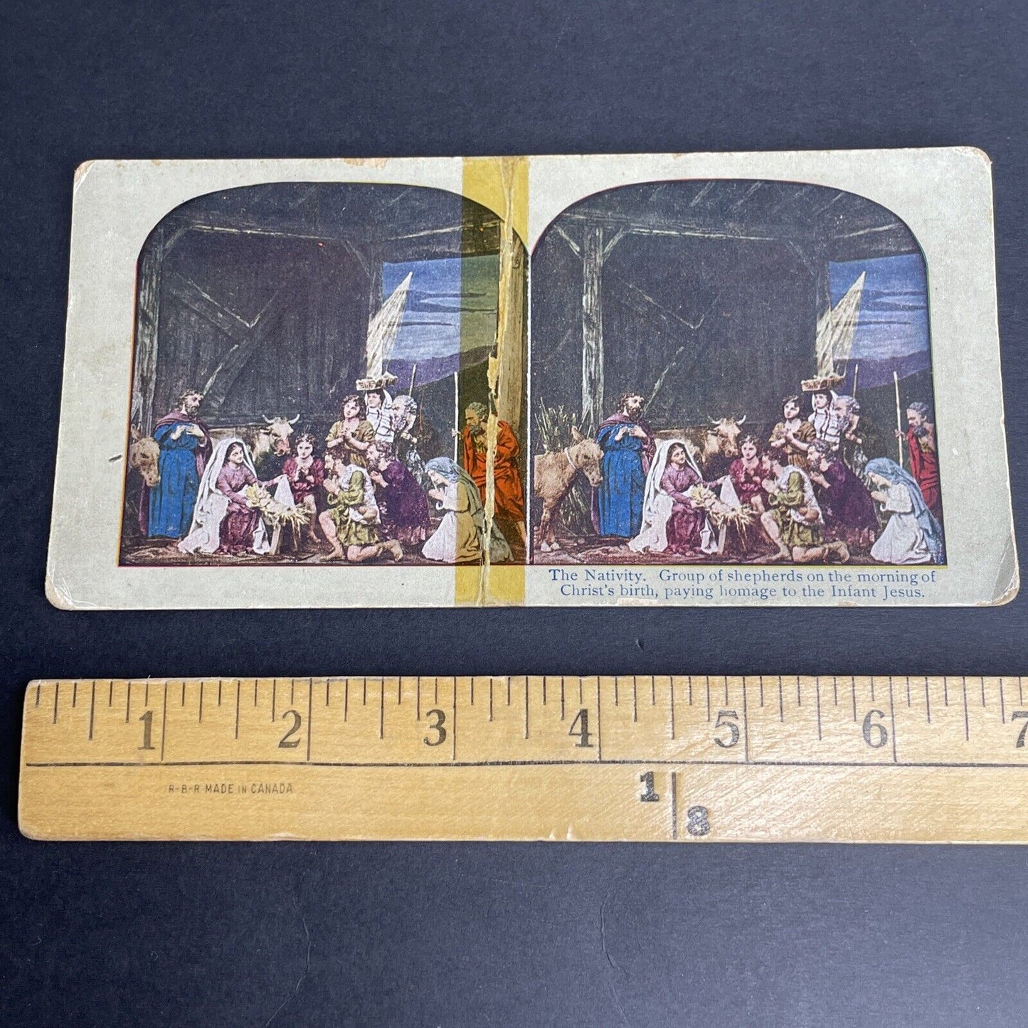 Antique 1902 The Birth Of Jesus Christ DAMAGED Stereoview Photo Card P1056