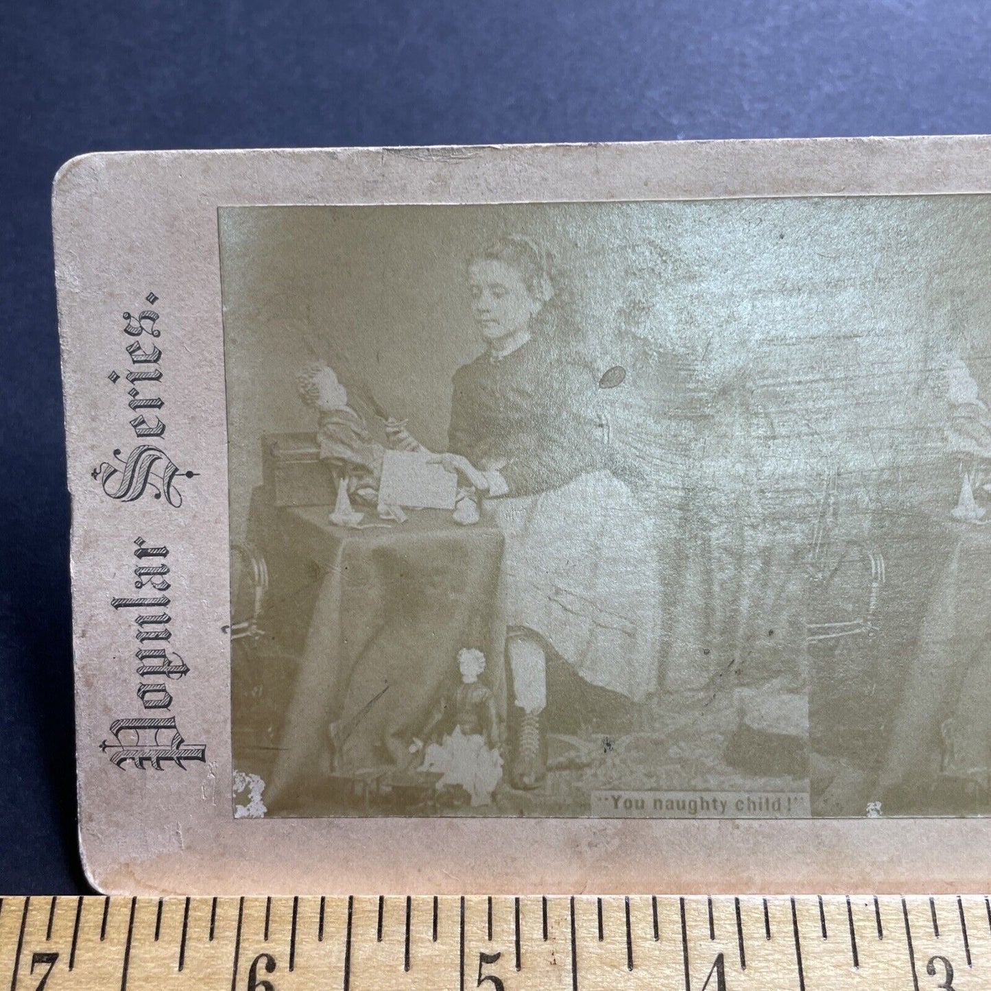 Antique 1860s Teenage Girl Whips Doll Punishment Stereoview Photo Card P2084