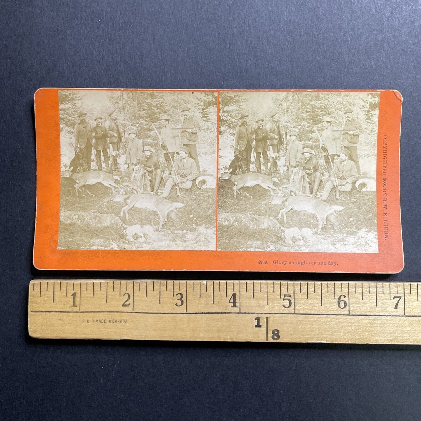 Antique 1888 Benjamin W. Kilburn Skinning A Deer Stereoview Photo Card P1661