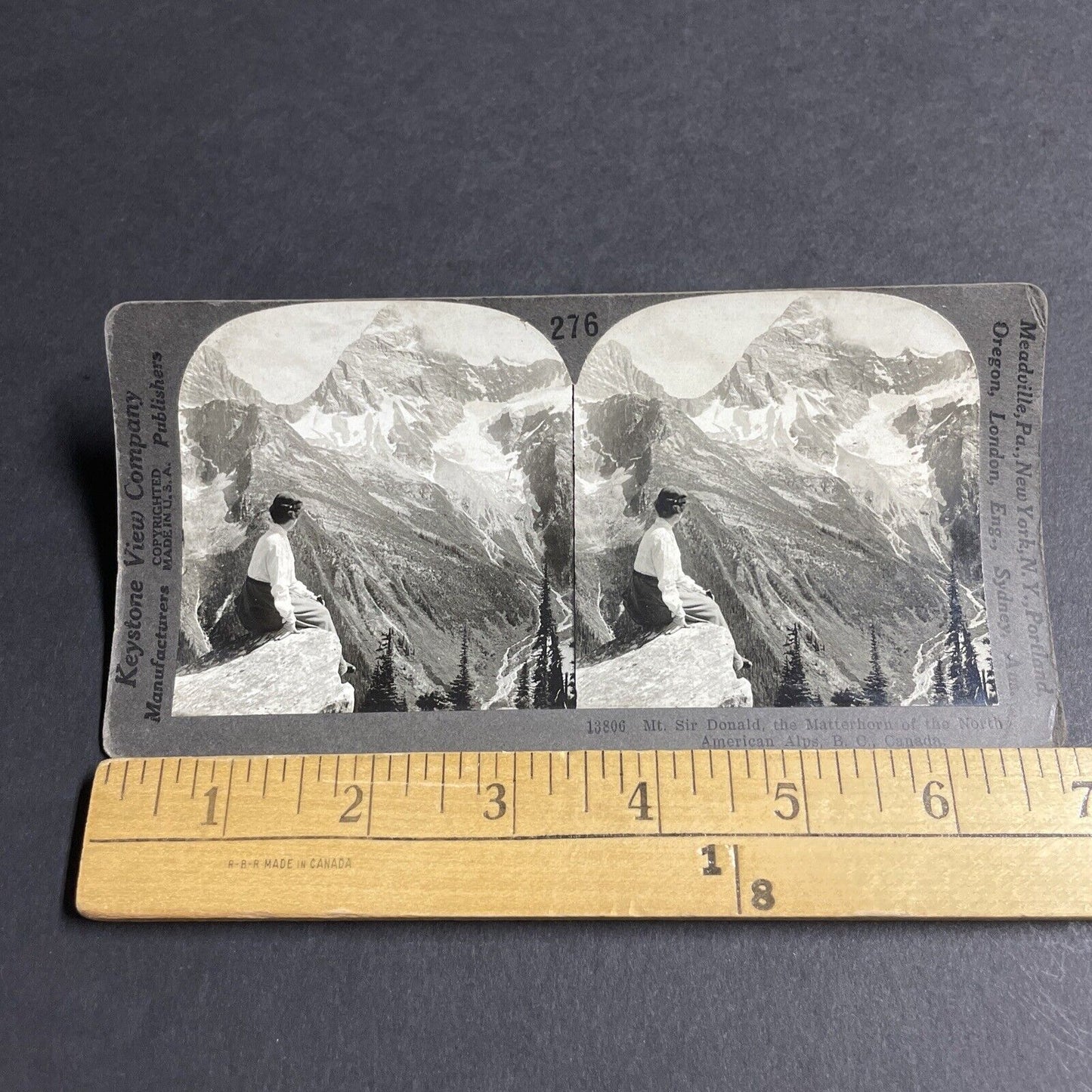 Antique 1910s Women At Cliff Edge Alberta Rockies Stereoview Photo Card P3663