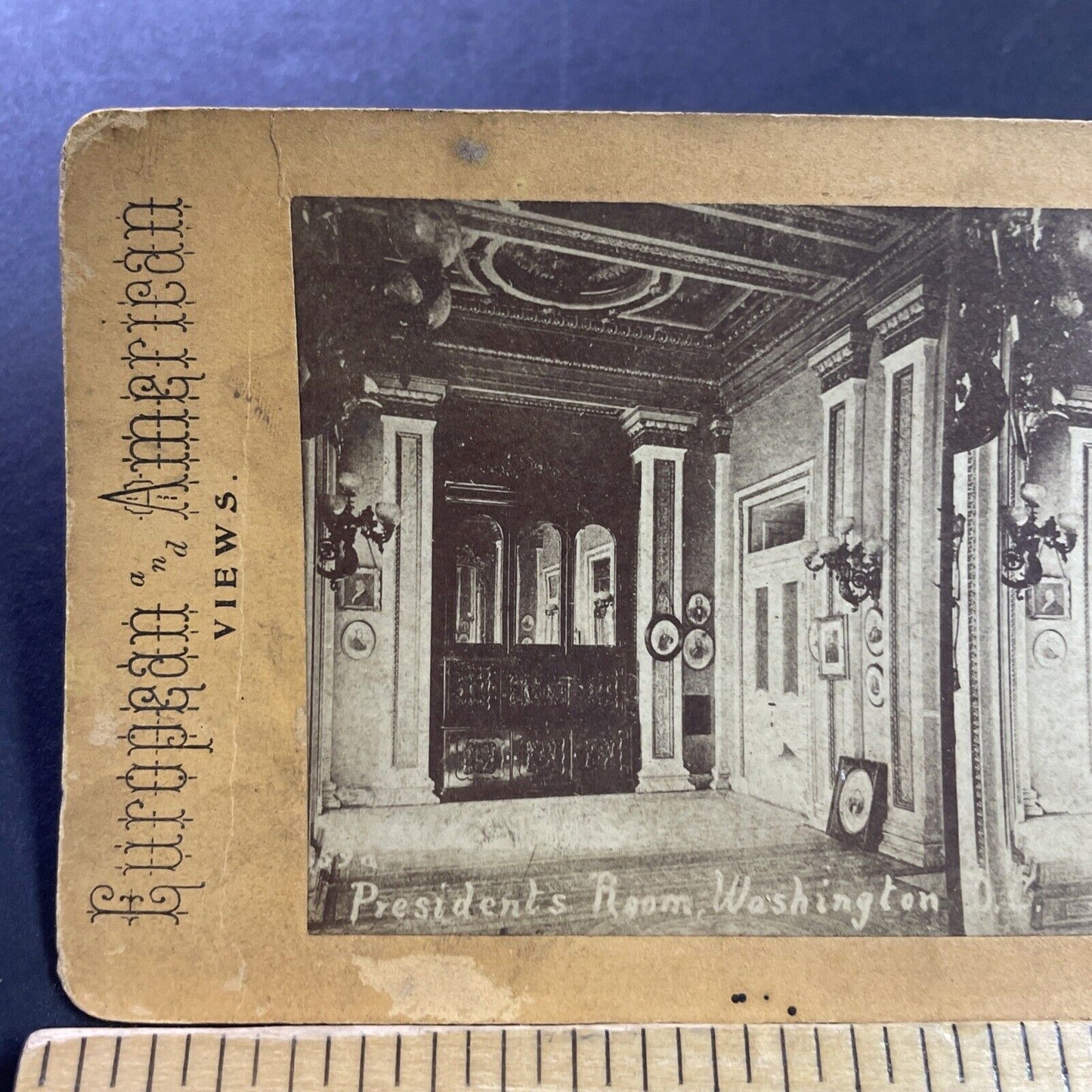 Antique 1870s Presidential Room The White House DC Stereoview Photo Card P4028