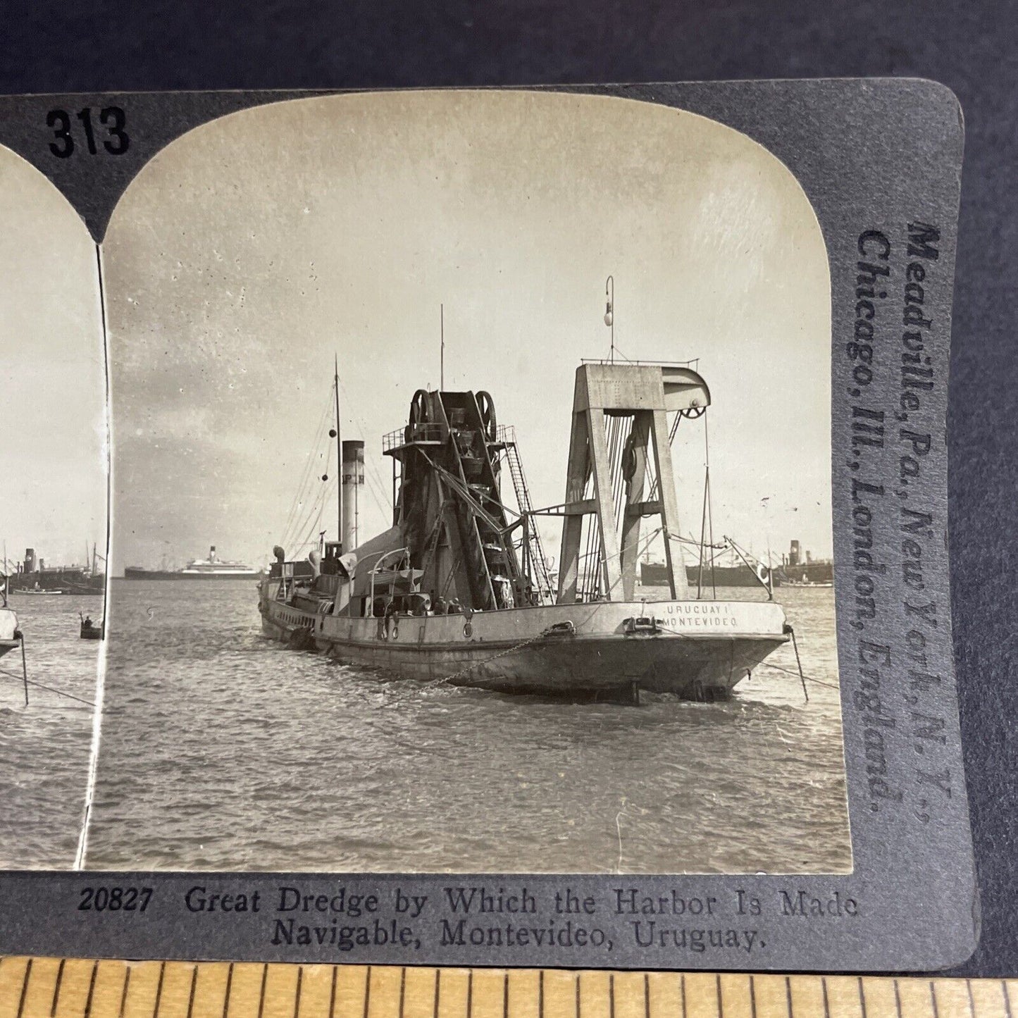 Antique 1910s Uruguay I Montevideo Dredging Ship Stereoview Photo Card P4463