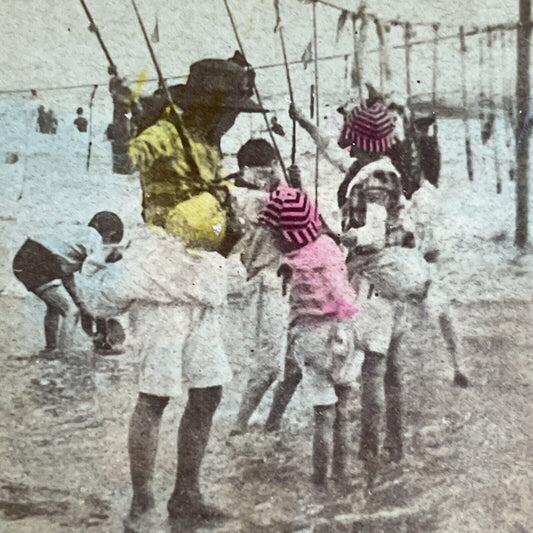 Antique 1880s Children At Brighton Beach England Stereoview Photo Card P4551