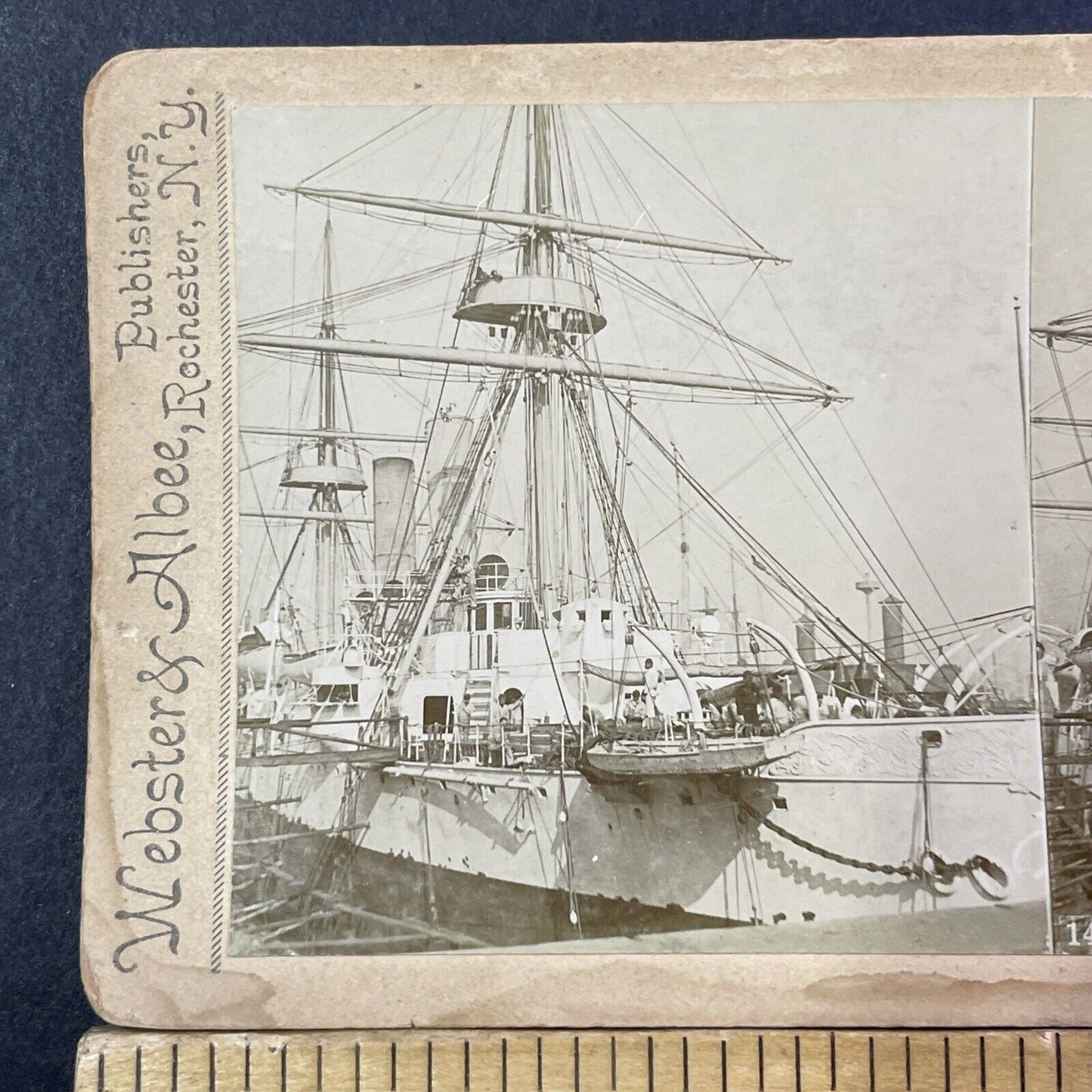 USS Atlanta Protected Cruiser Gun Boat Navy Ship Stereoview Antique c1884 X2750