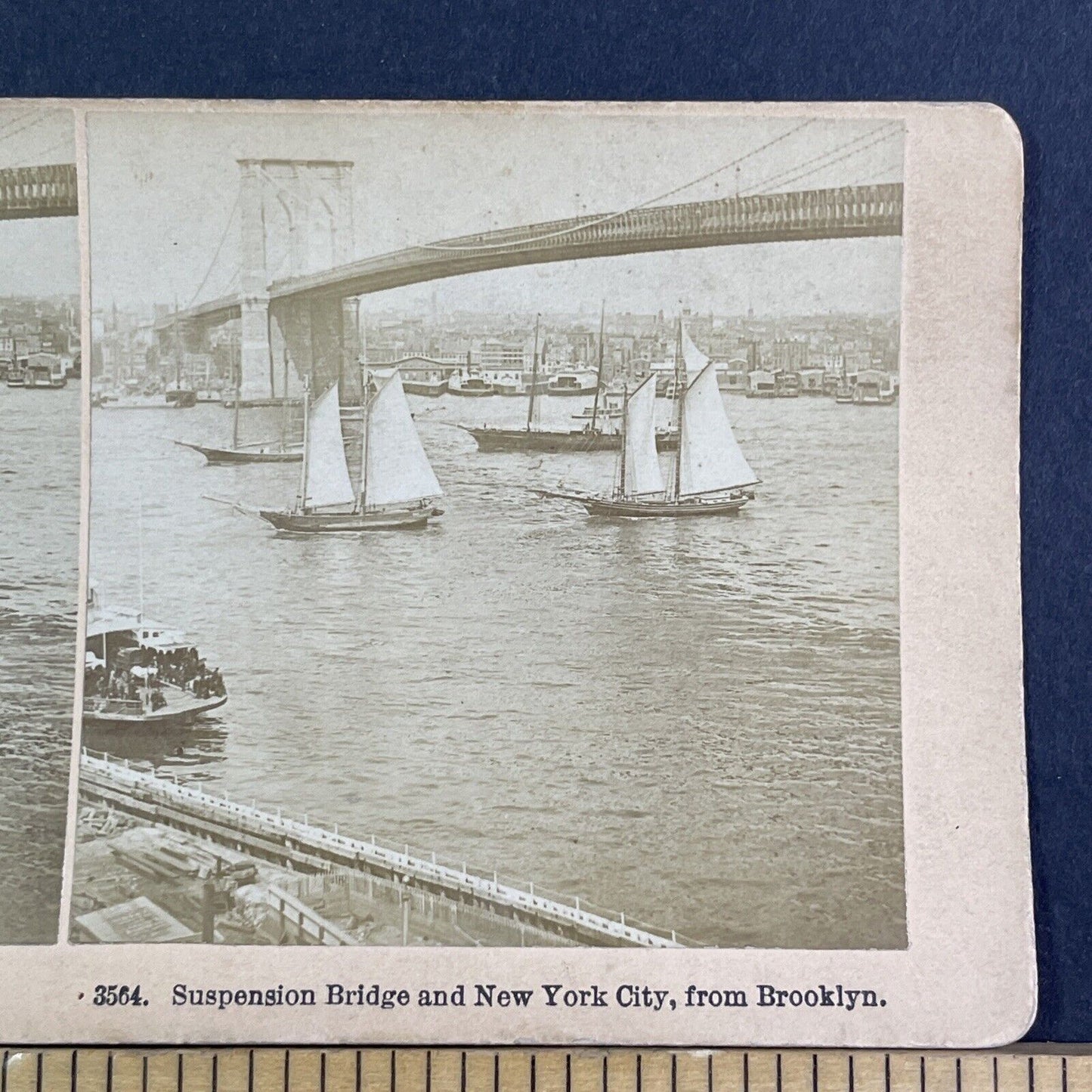 Brooklyn Bridge Construction Finished Stereoview Manhattan Antique c1883 X3180