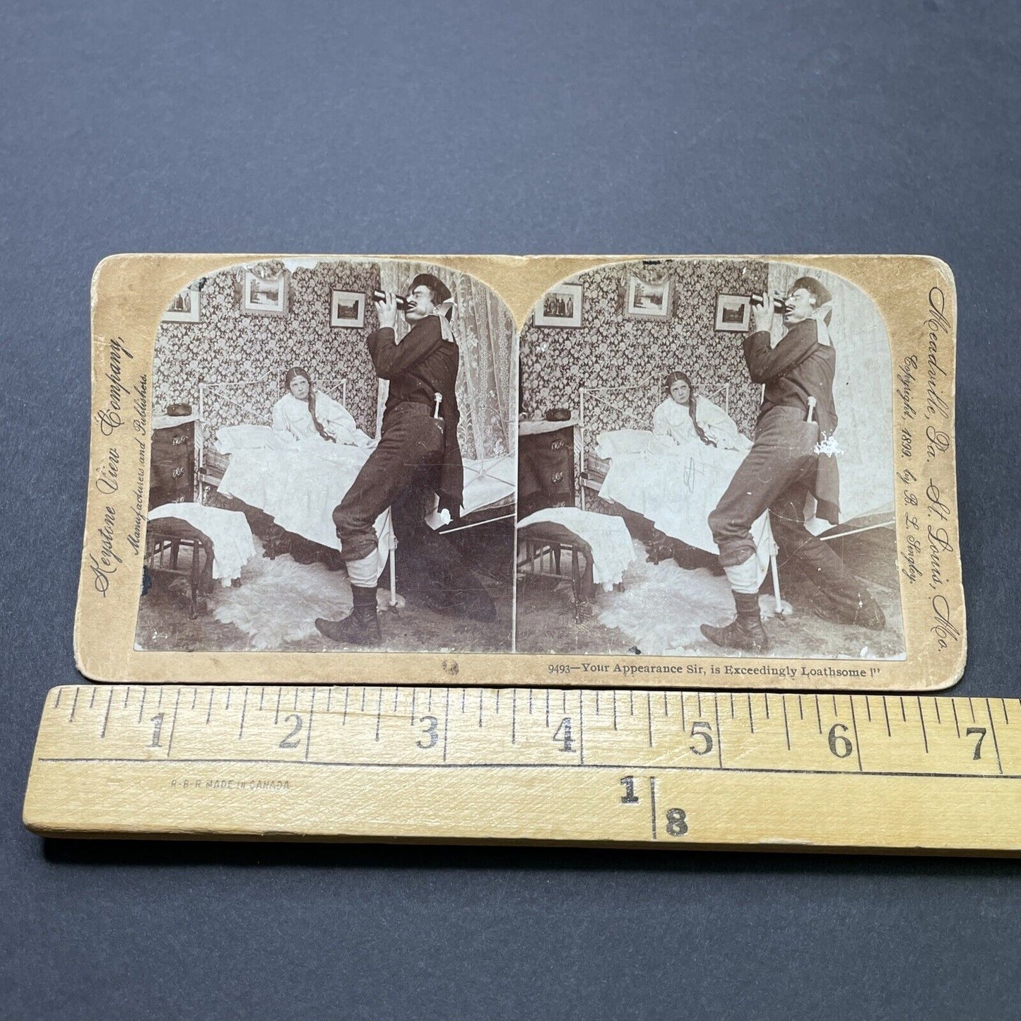 Antique 1899 Man Gets Drunk In Front Of Wife Stereoview Photo Card P2553