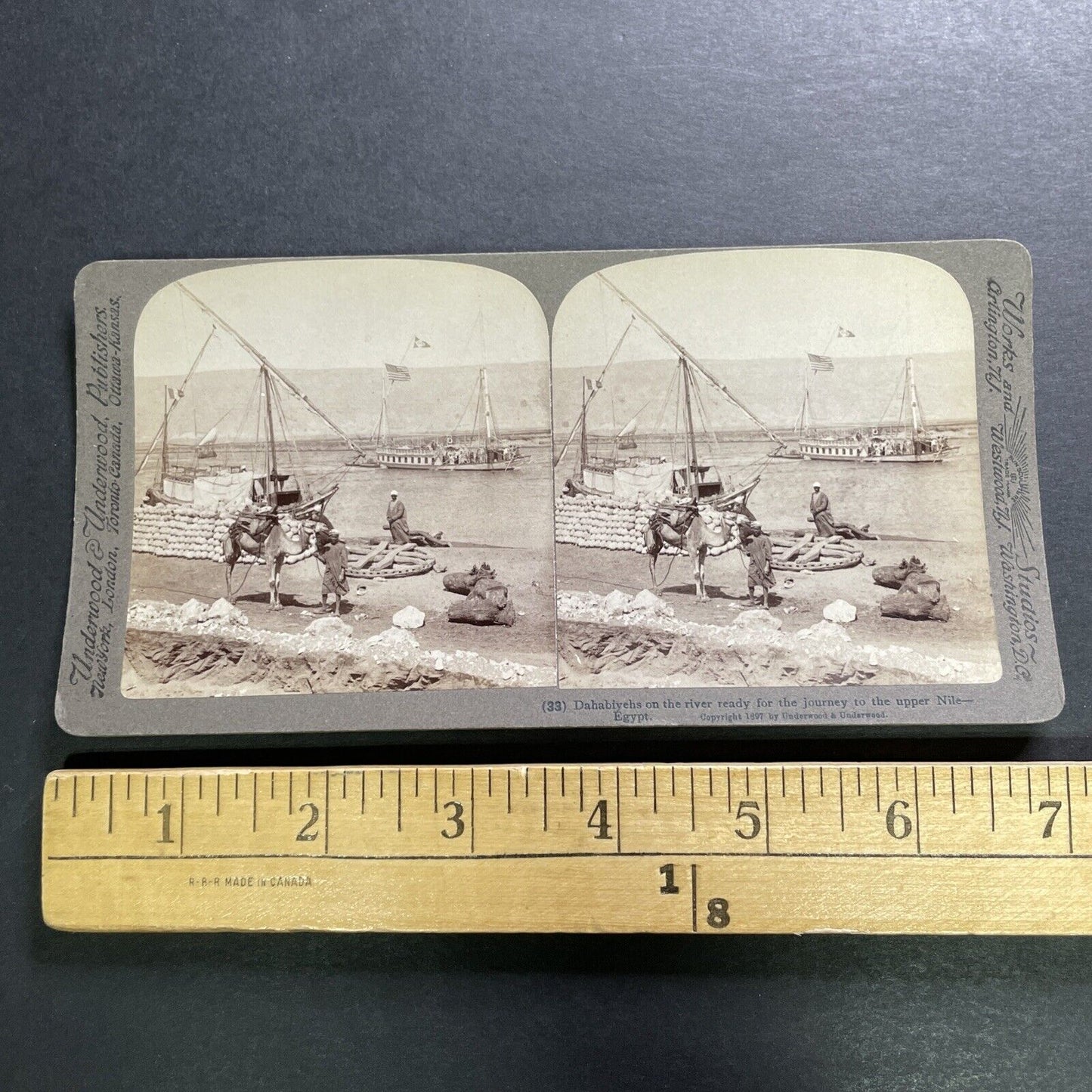 Antique 1897 Merchant Trade Ships Nile River Egypt Stereoview Photo Card P1308