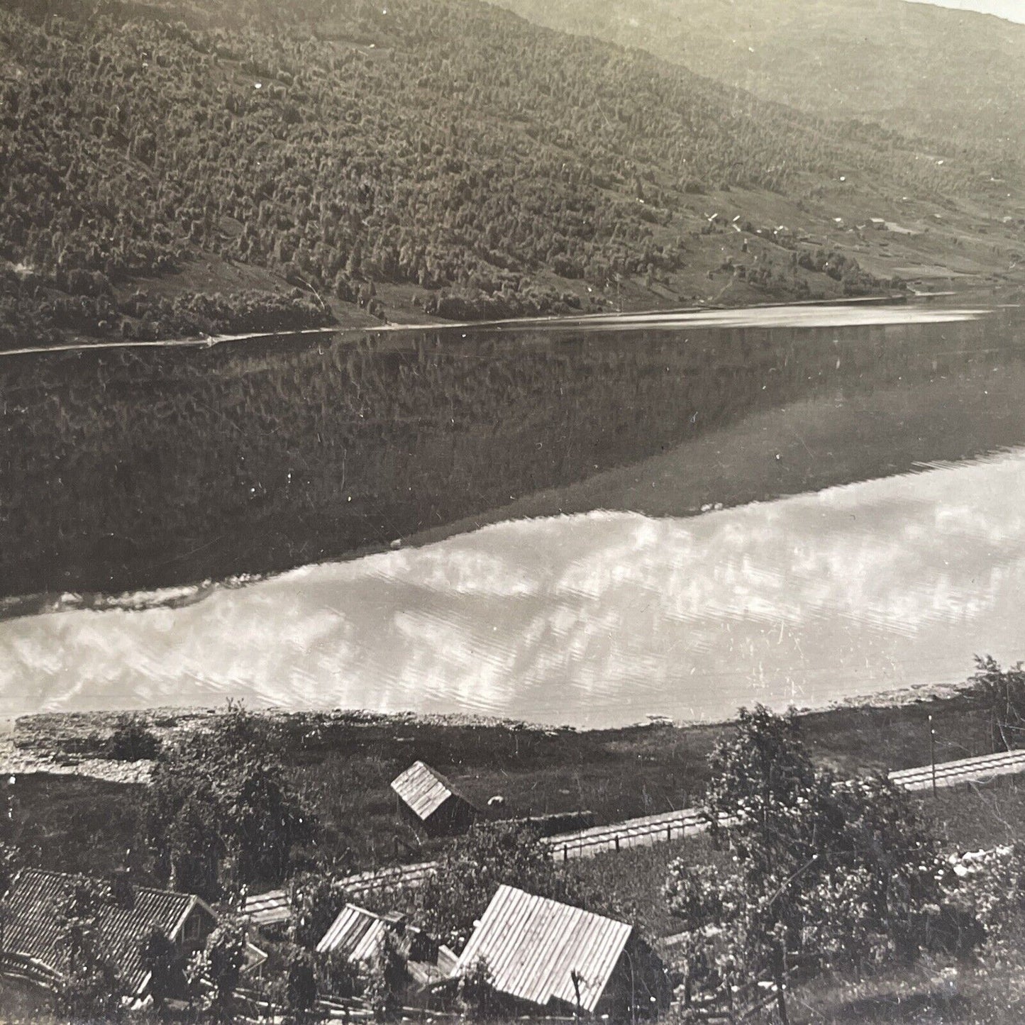 Antique 1903 Vossevangen Norway Vangsvatnet Lake Stereoview Photo Card P1705