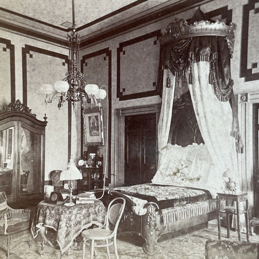 Antique 1890s Presidents Bedroom The White House DC Stereoview Photo Card P3852