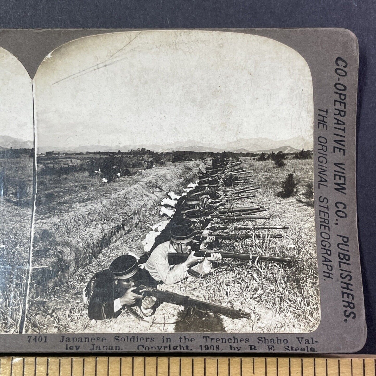 Japanese Soldiers Trench Warfare Stereoview Japan Antique c1908 X2805