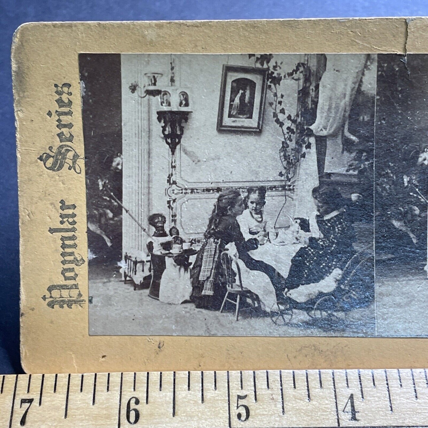 Antique 1860s Children's Tea Party With Servant Stereoview Photo Card P2082