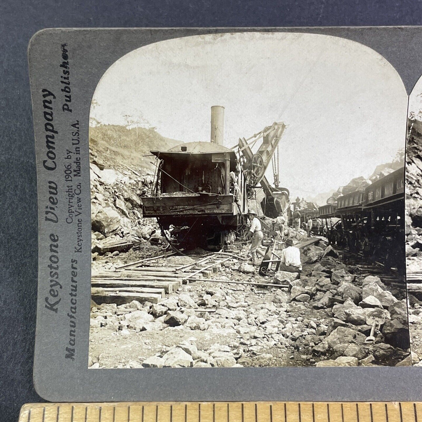 Heavy Duty Excavator Steam Shovel on Tracks Stereoview Antique c1907 Y2805