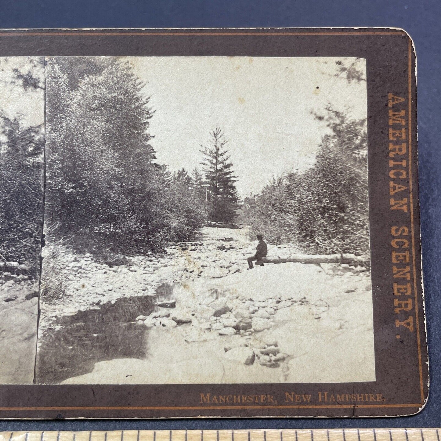 Antique 1870s Fishing In Manchester New Hampshire Stereoview Photo Card V1934