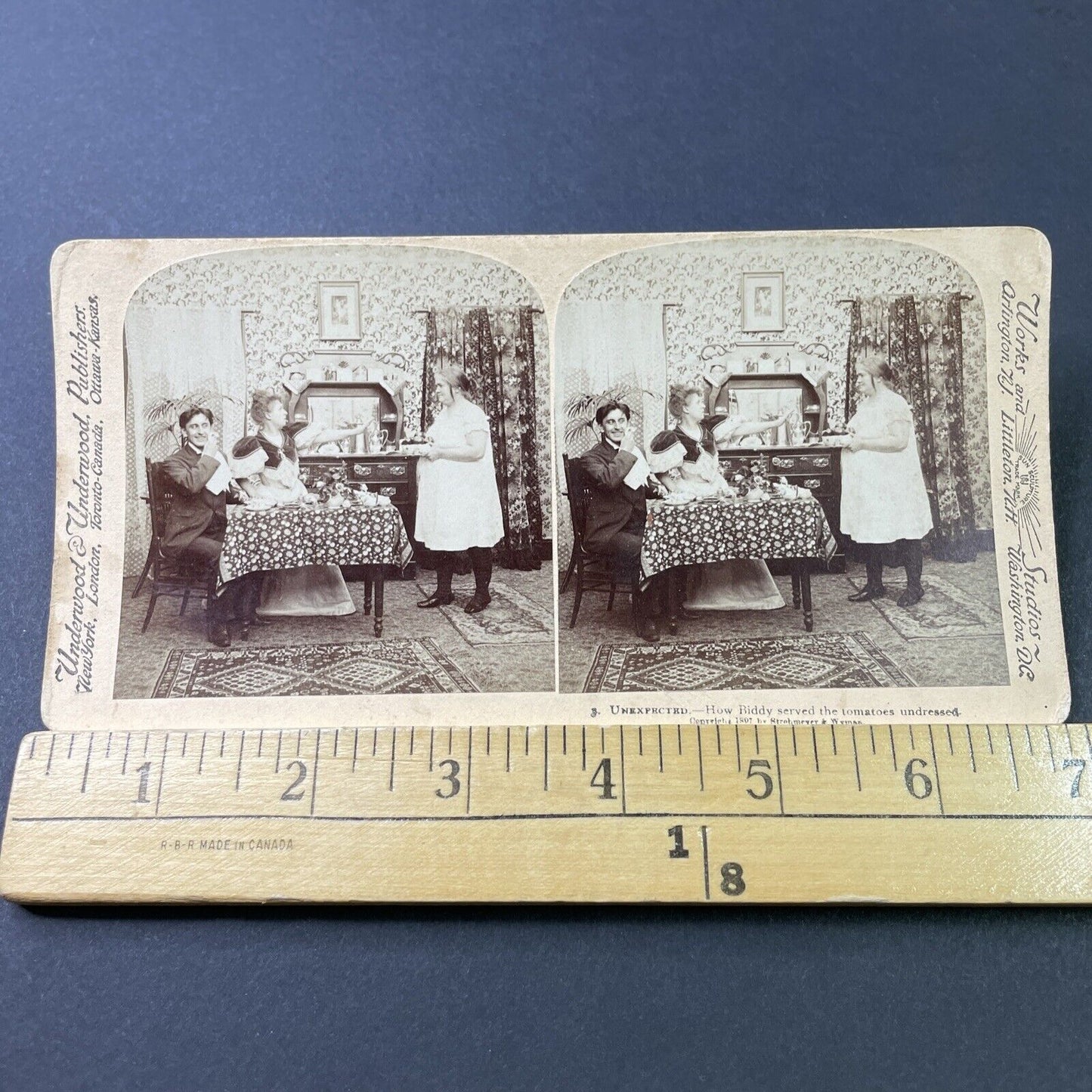 Antique 1897 Maid Serves Dinner In Her Underwear Stereoview Photo Card P2866