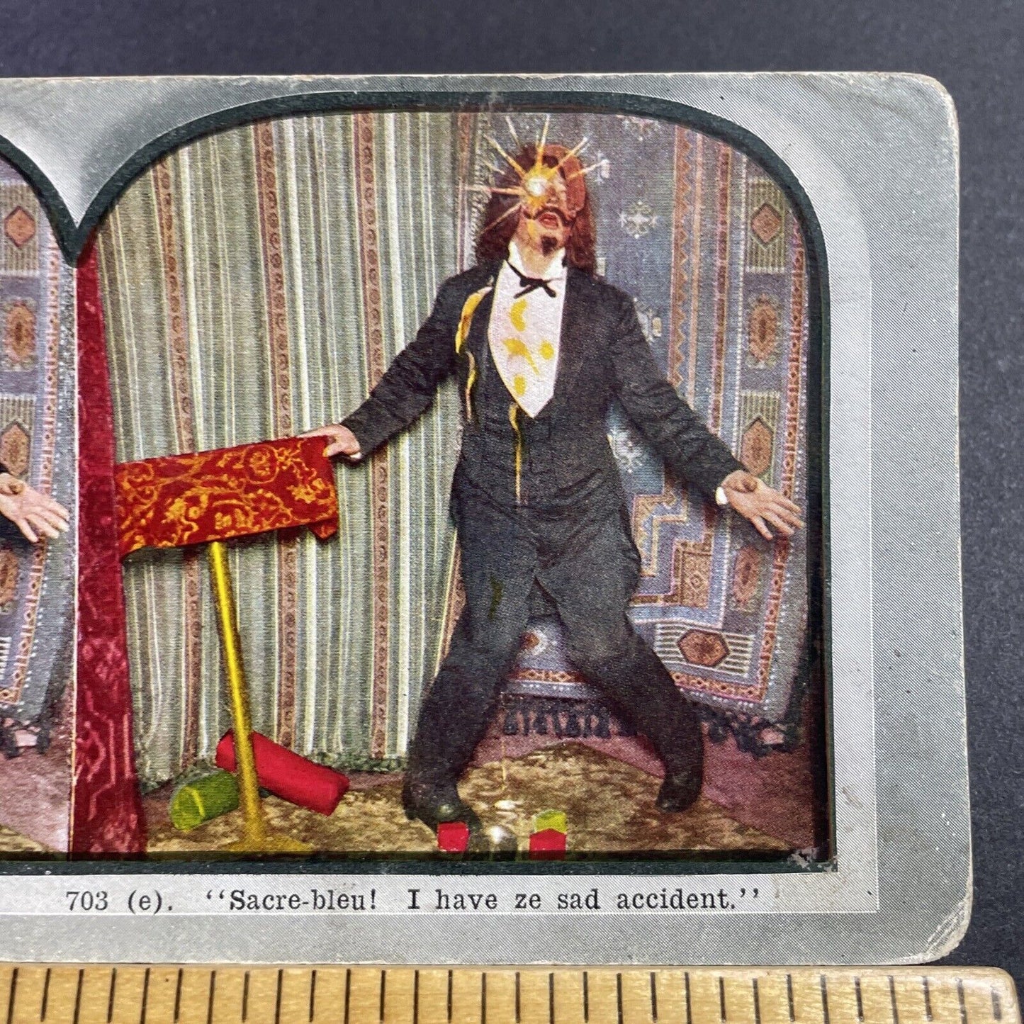 Antique 1906 Circus Magician Fails Juggling Eggs Stereoview Photo Card Q2261