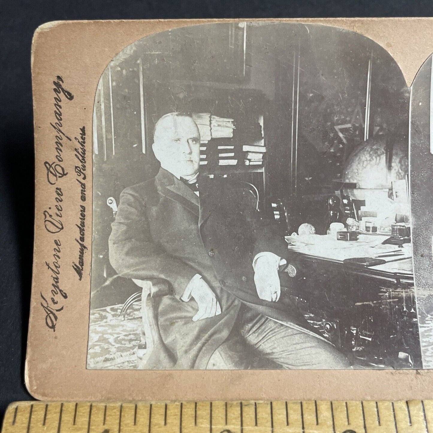 Antique 1900 President McKinley At White House Desk Stereoview Photo Card P4304