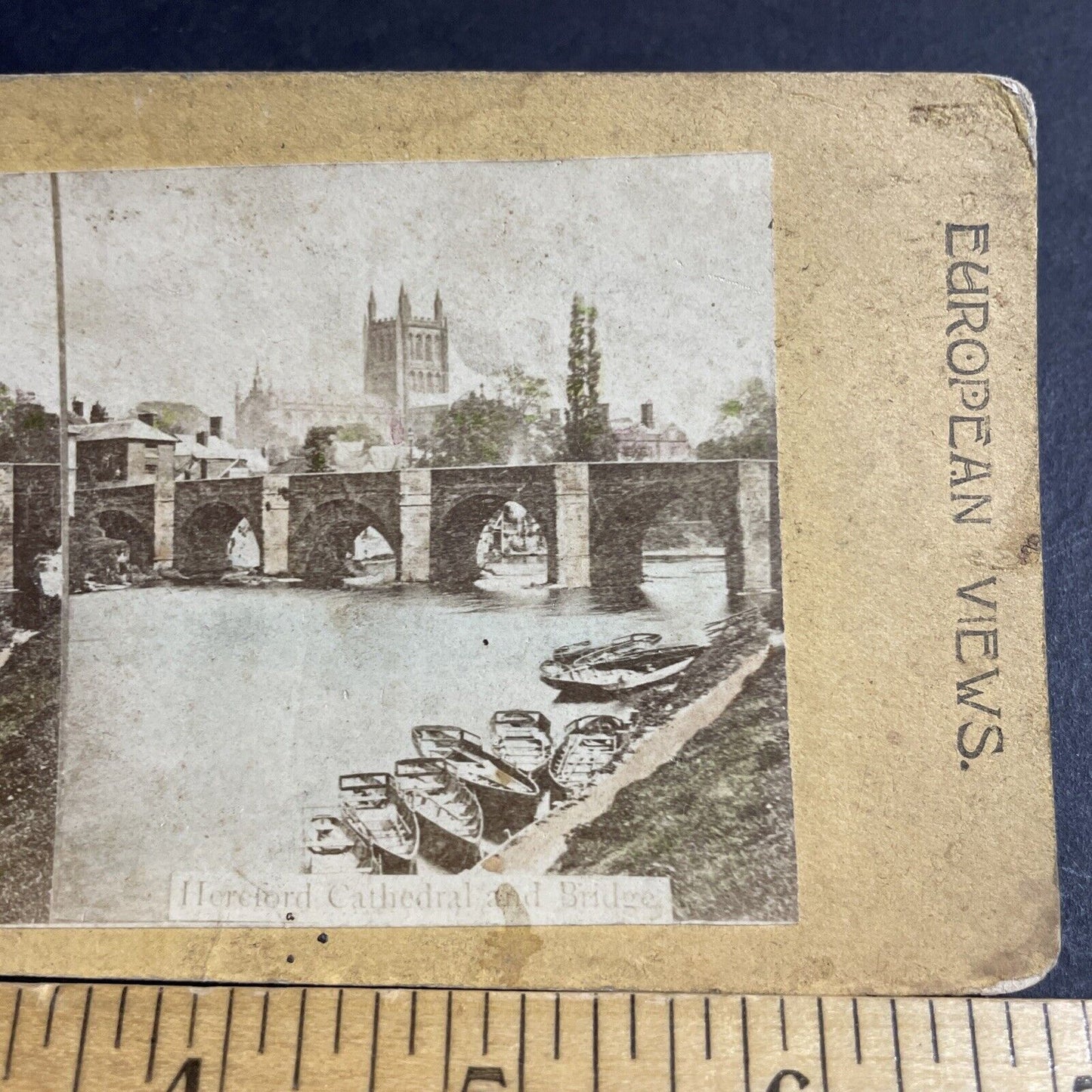 Antique 1870s Hereford Cathedral And Bridges England Stereoview Photo Card P4419