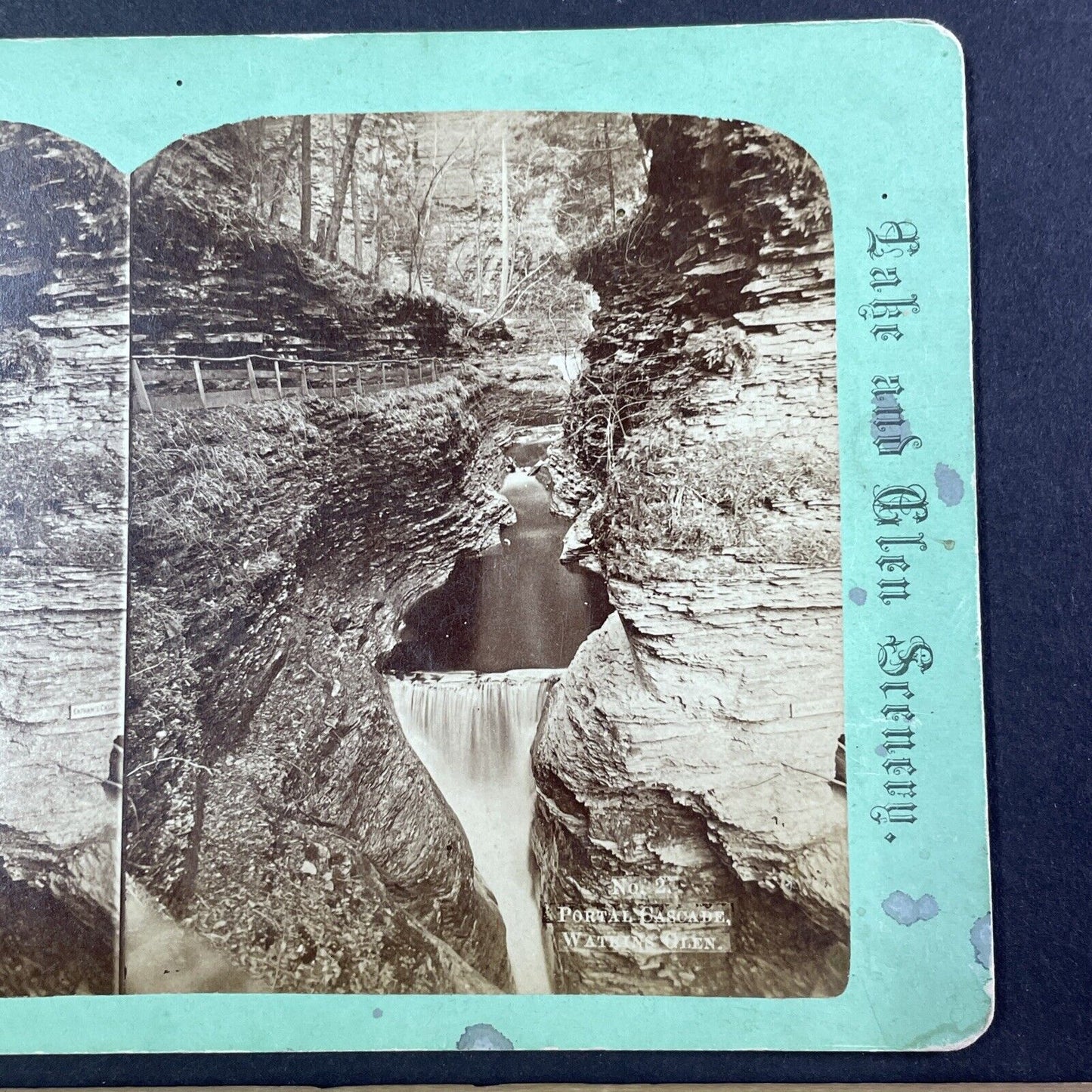 Watkins Glen Portal Waterfall New York Stereoview R.D. Crum Antique c1870s Y1764