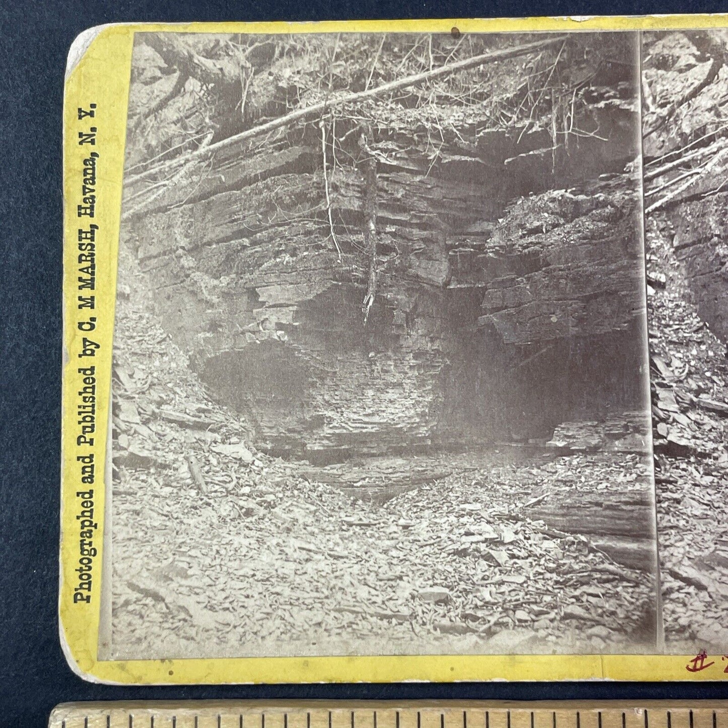 Indian Oven Rock Montour Falls New York Stereoview C.M. Marsh c1865 Y1754