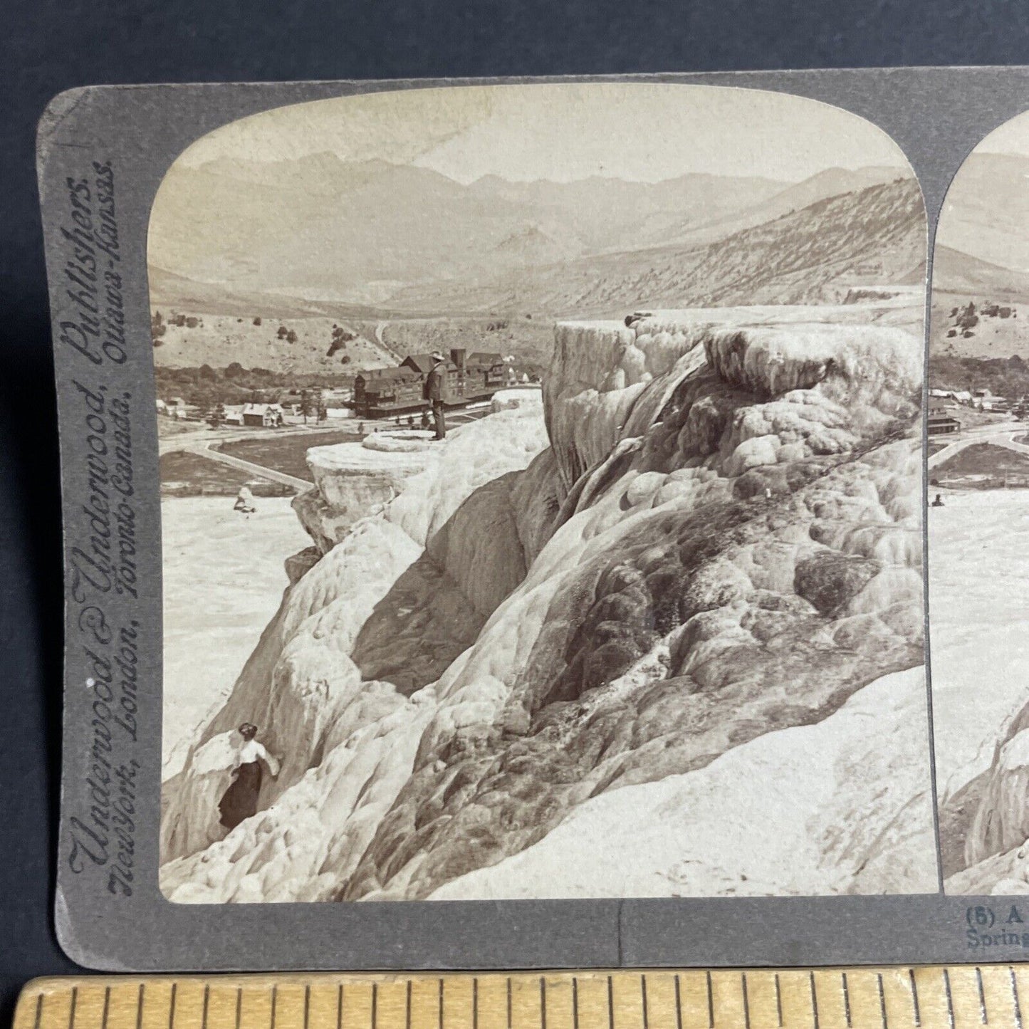 Antique 1904 Mammoth Hot Springs Yellowstone Park Stereoview Photo Card P4868