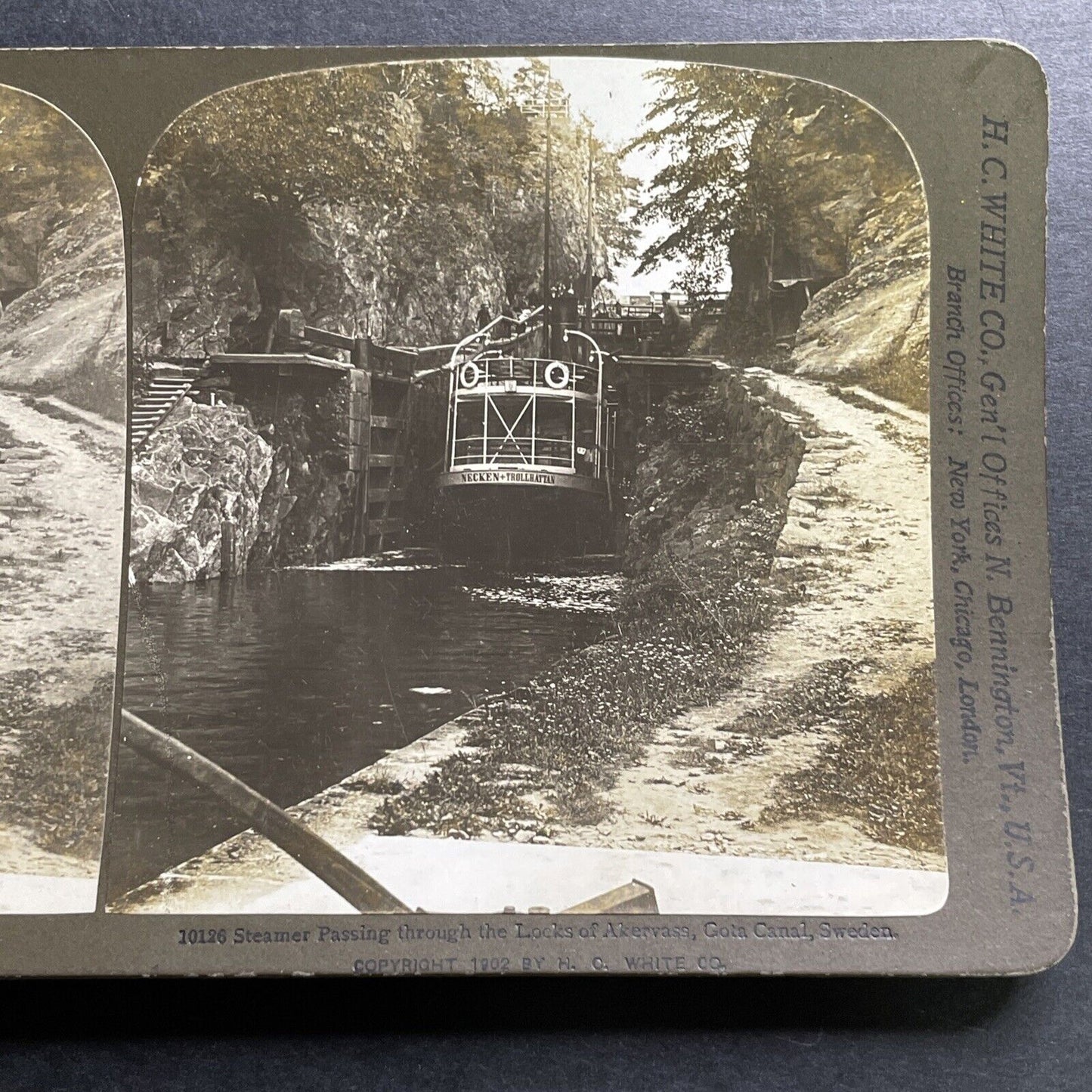 Antique 1902 Boat Passing Through Gota Canal Sweden Stereoview Photo Card P1309