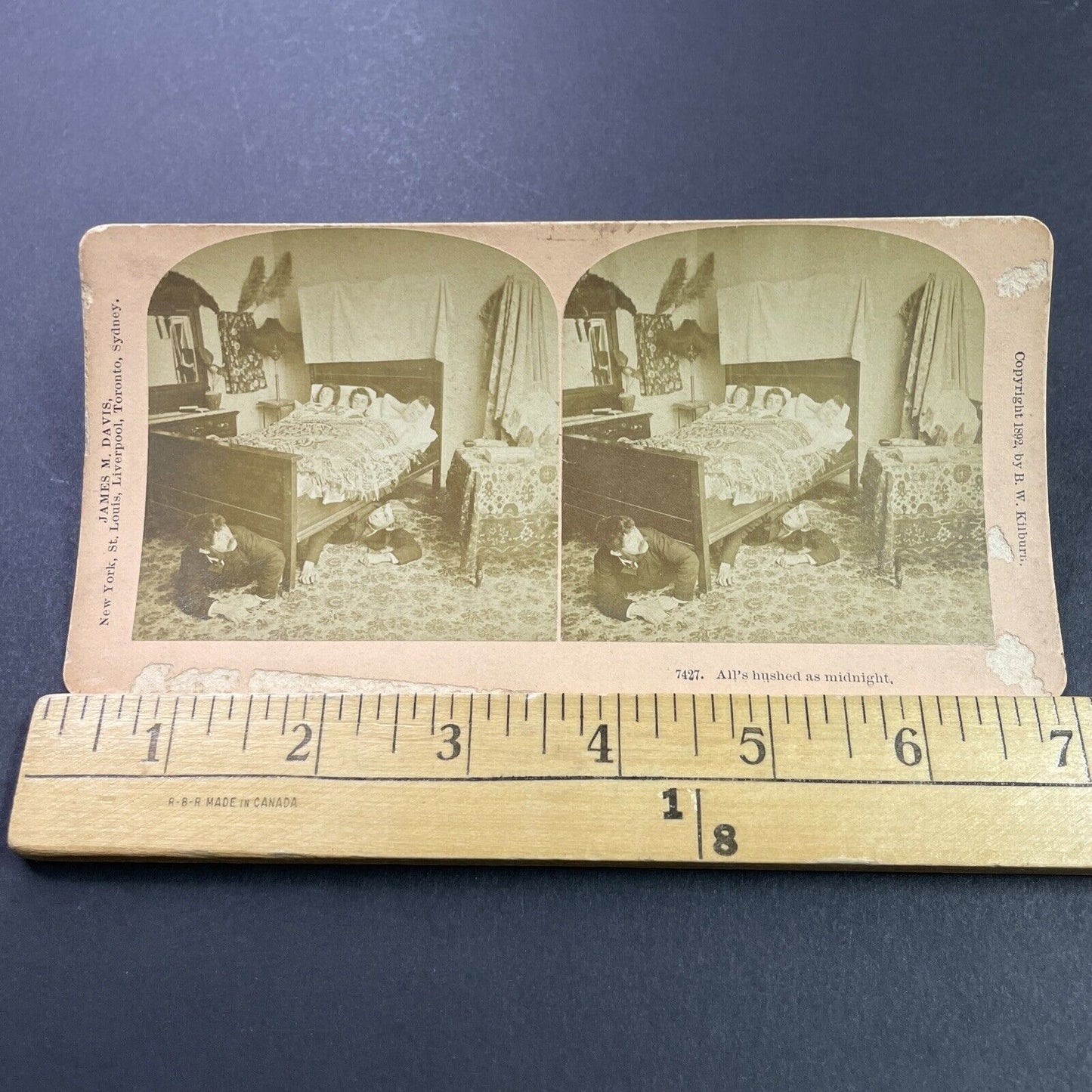 Antique 1892 Perverts Spying On Women In Bed Stereoview Photo Card P3965