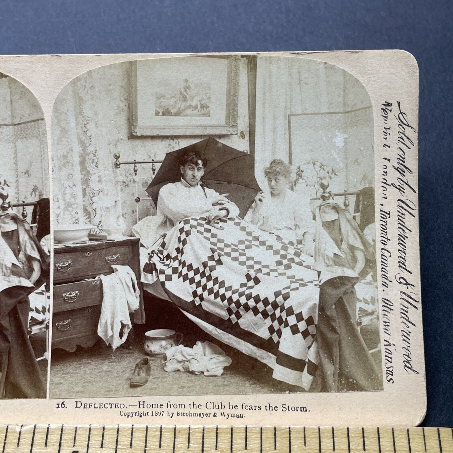 Antique 1897 Drunken Husband Is Hungover Hangover Stereoview Photo Card P2356