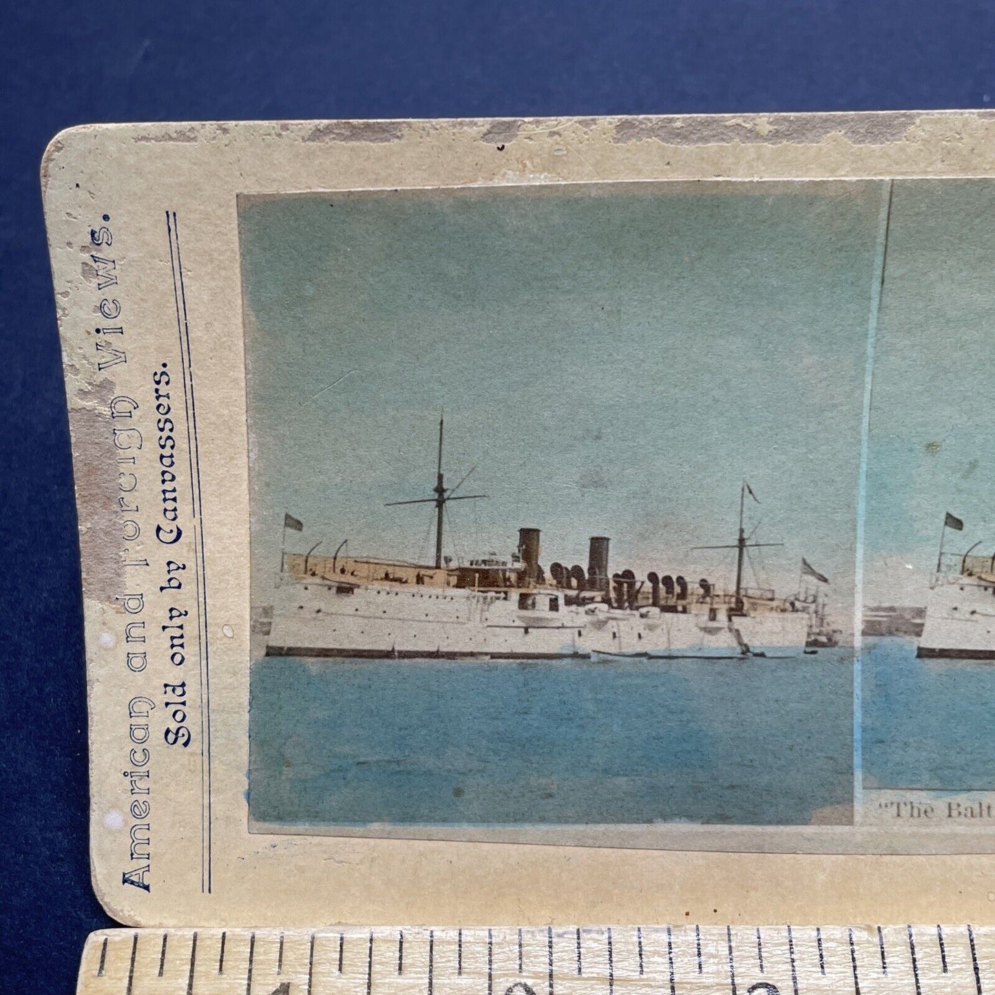 Antique 1890s USS Baltimore C-3 Navy Cruiser Ship Stereoview Photo Card P1832