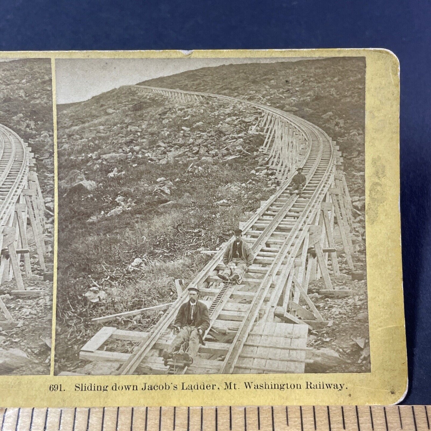 Antique 1880 Tobaggon Slide Down Mount Washington Stereoview Photo Card P2460-09