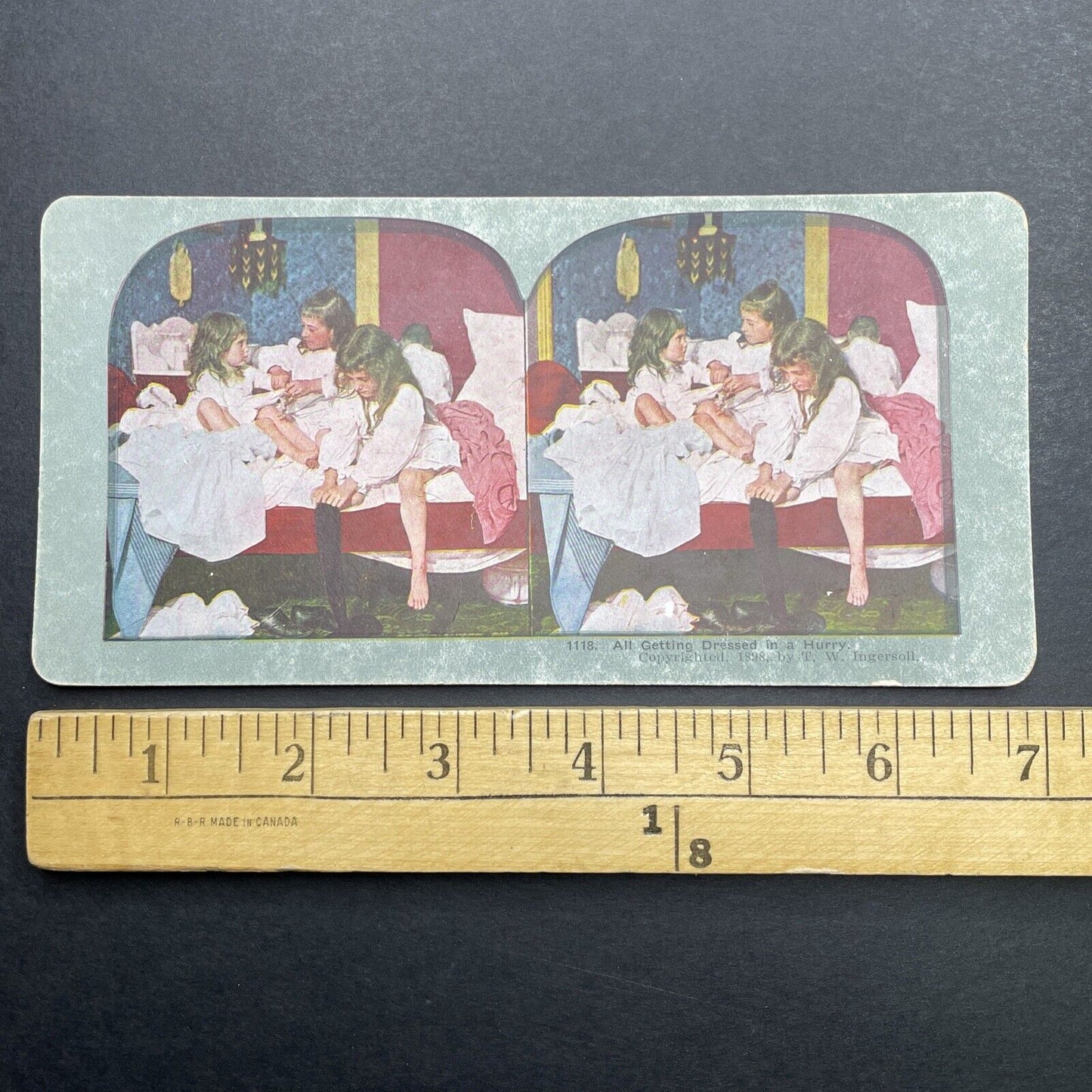 Antique 1898 Children Waking Up Out Of Bed Stereoview Photo Card P1244