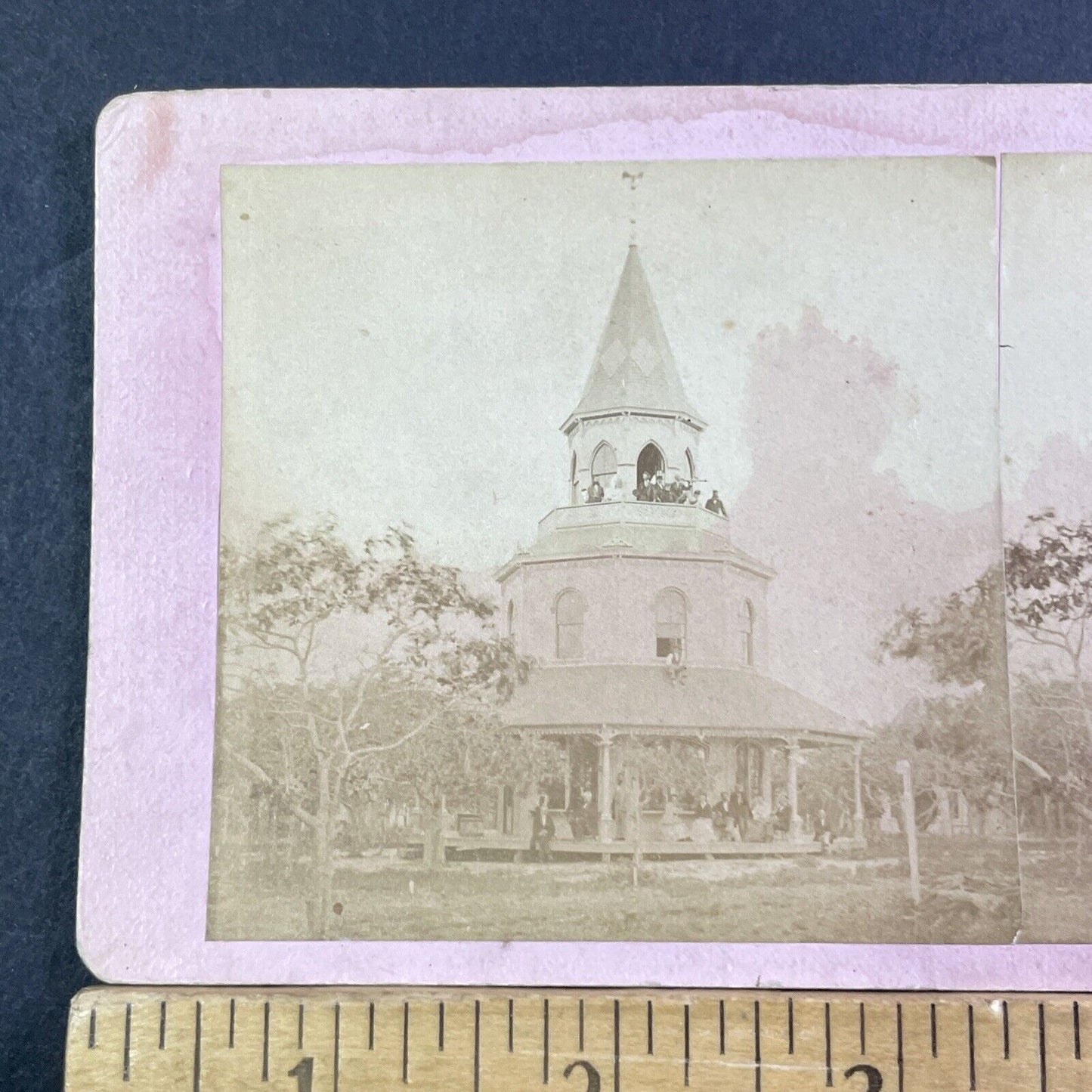 Falmouth Heights Observatory Stereoview Union Chapel Antique c1872 X1571