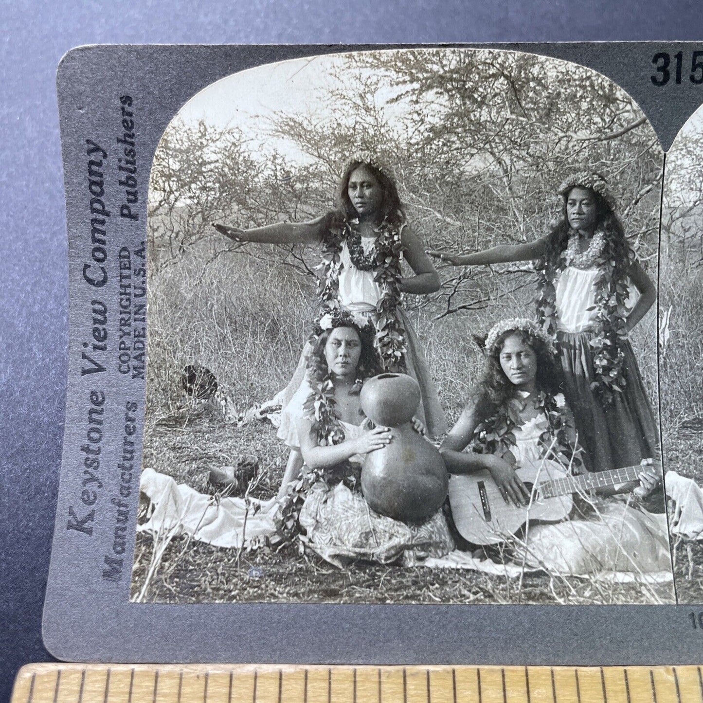 Antique 1910s Native Hawaiian Women Dancing Stereoview Photo Card P3169