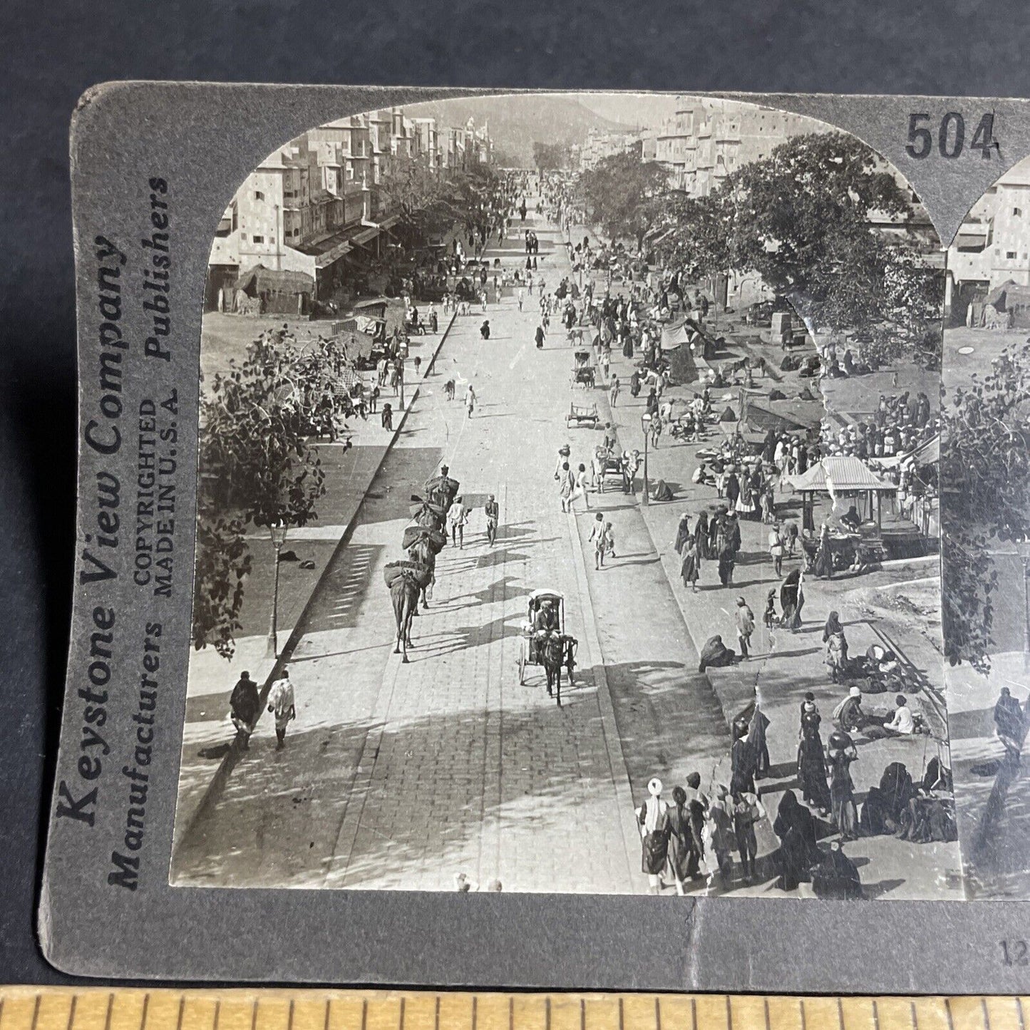 Antique 1910s Jaipur India City Streets Stereoview Photo Card P4453