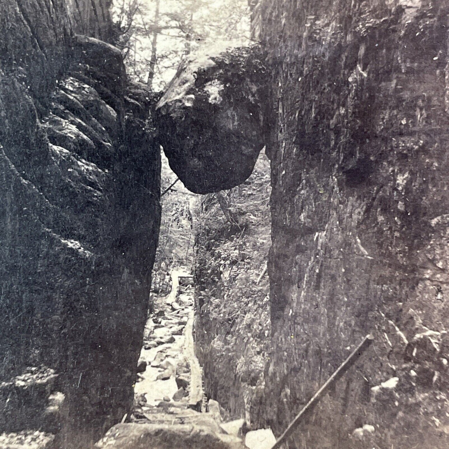 Franconia Notch Boulder Flume Stereoview Photo ET Anthony Antique c1871 X1201