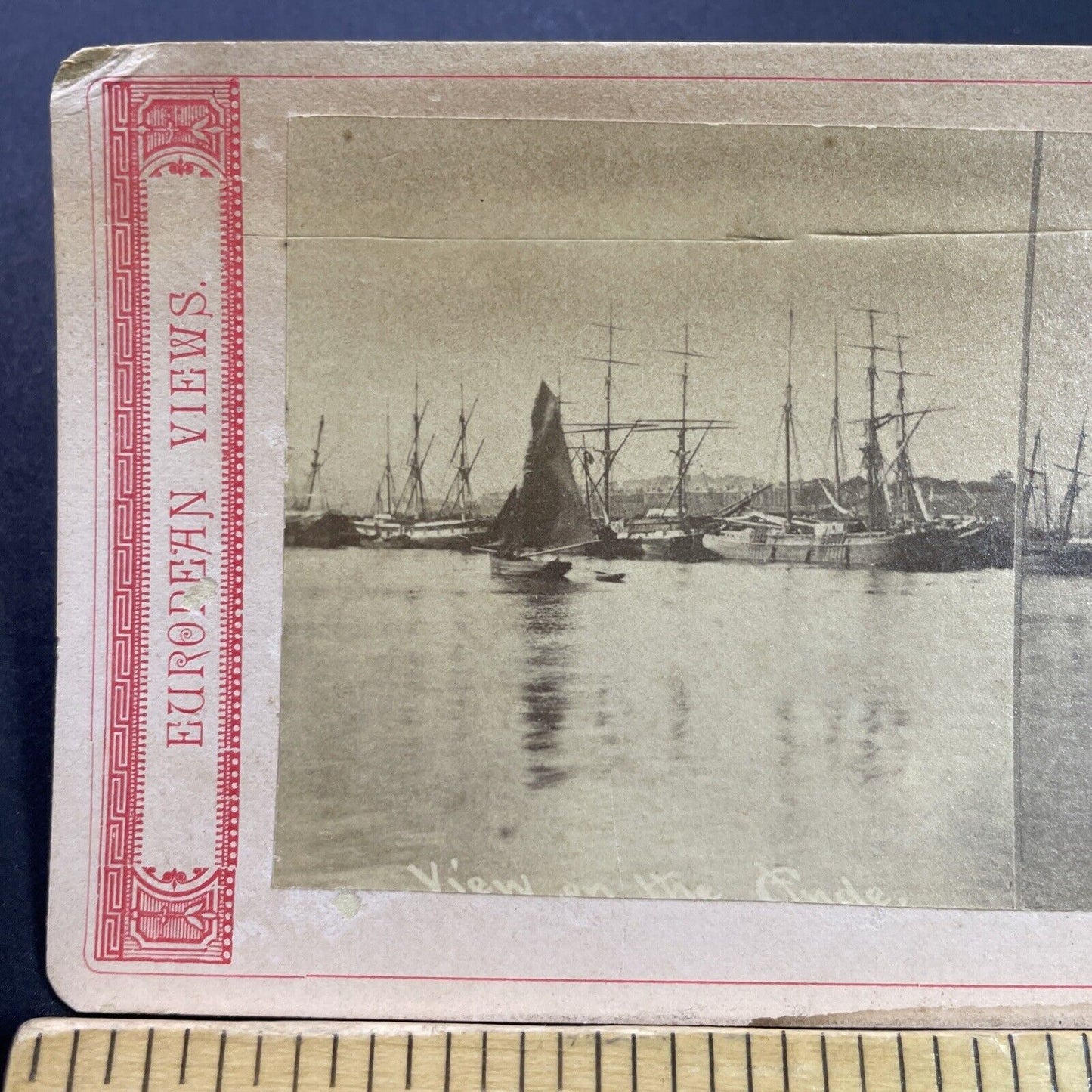 Antique 1870s French Navy Ships Aude River France Stereoview Photo Card P4133