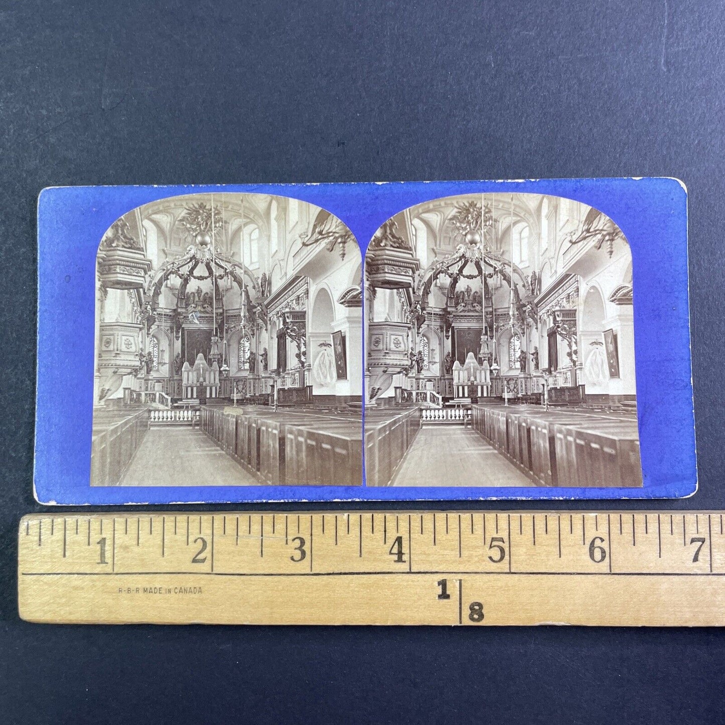 Cathedral Basilica Notre Dame Quebec Stereoview Jean Andrieu Antique c1870 X3284