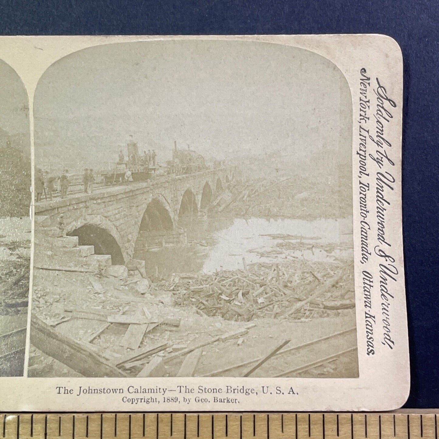 Stone Bridge Debris Johnstown Flood Stereoview George Barker Antique c1889 X2425