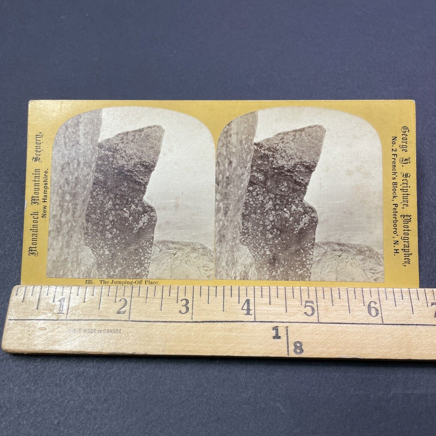 Antique 1870s Lovers Leap Jumping Rock Monadnock NH Stereoview Photo Card V2002