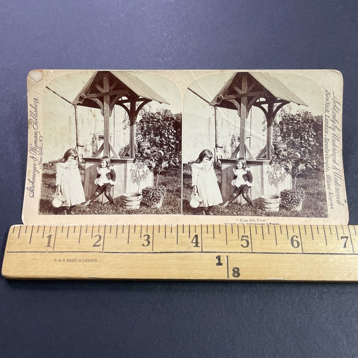 Antique 1891 Children Fetching Water From A Well Stereoview Photo Card P4115