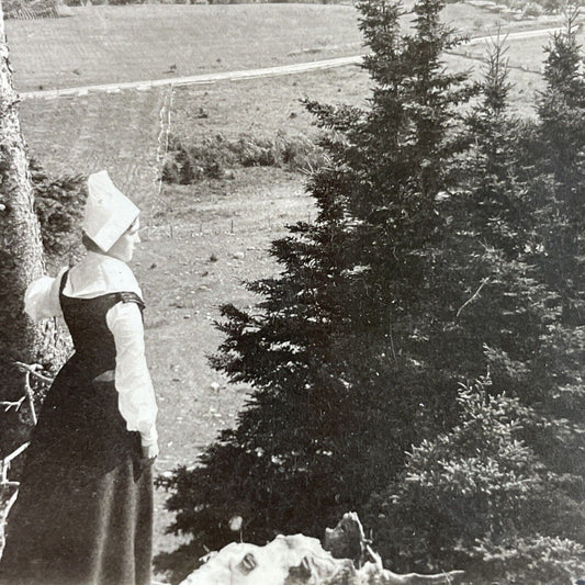 Antique 1910s Acadian Woman In Nova Scotia Stereoview Photo Card P3736