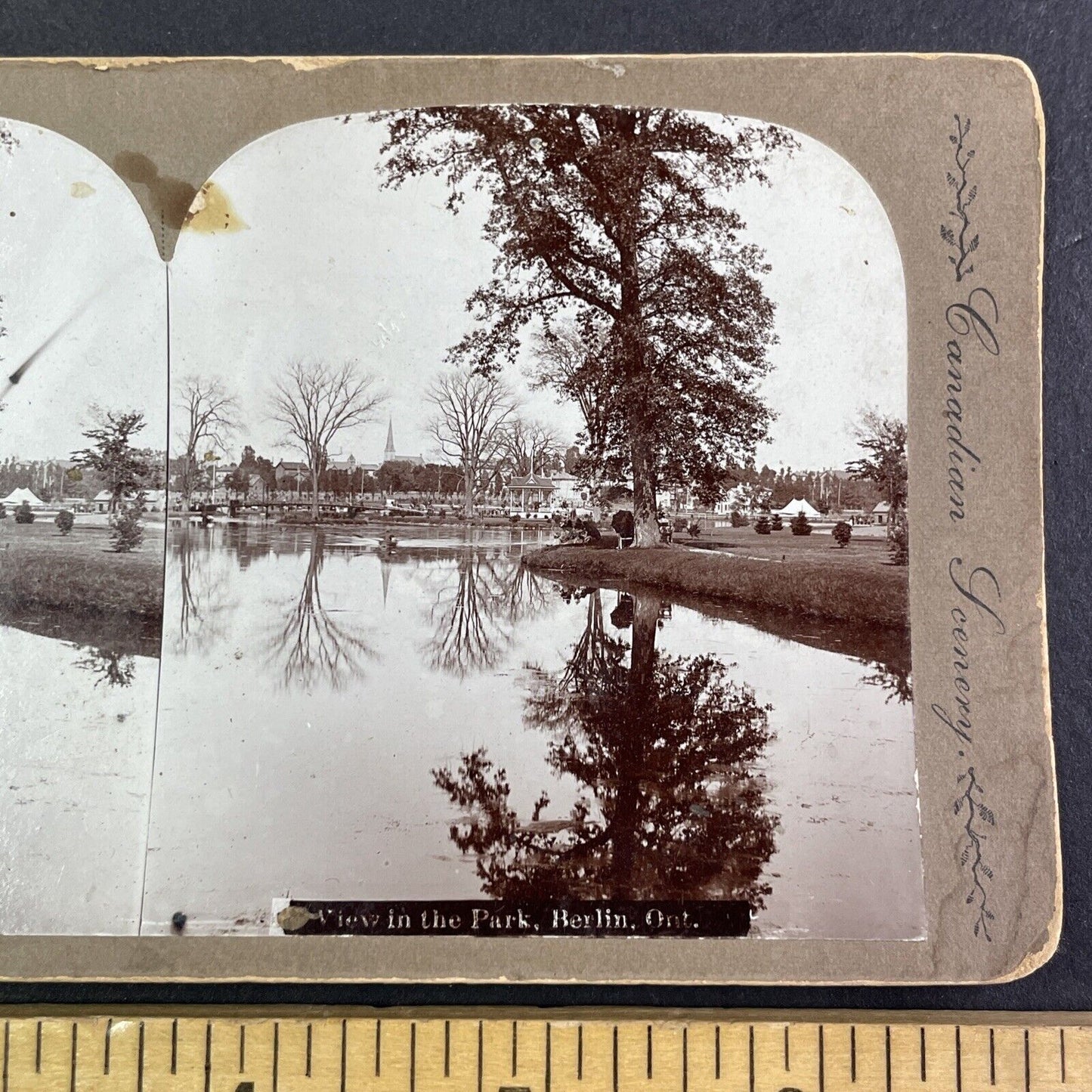 Victoria Park Kitchener Ontario Stereoview Schneider Park Antique c1897 Y1384