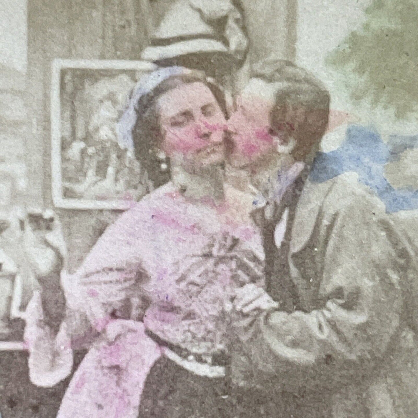 Antique 1870s A Thief Steals A Kiss From Mans Wife Stereoview Photo Card P3999